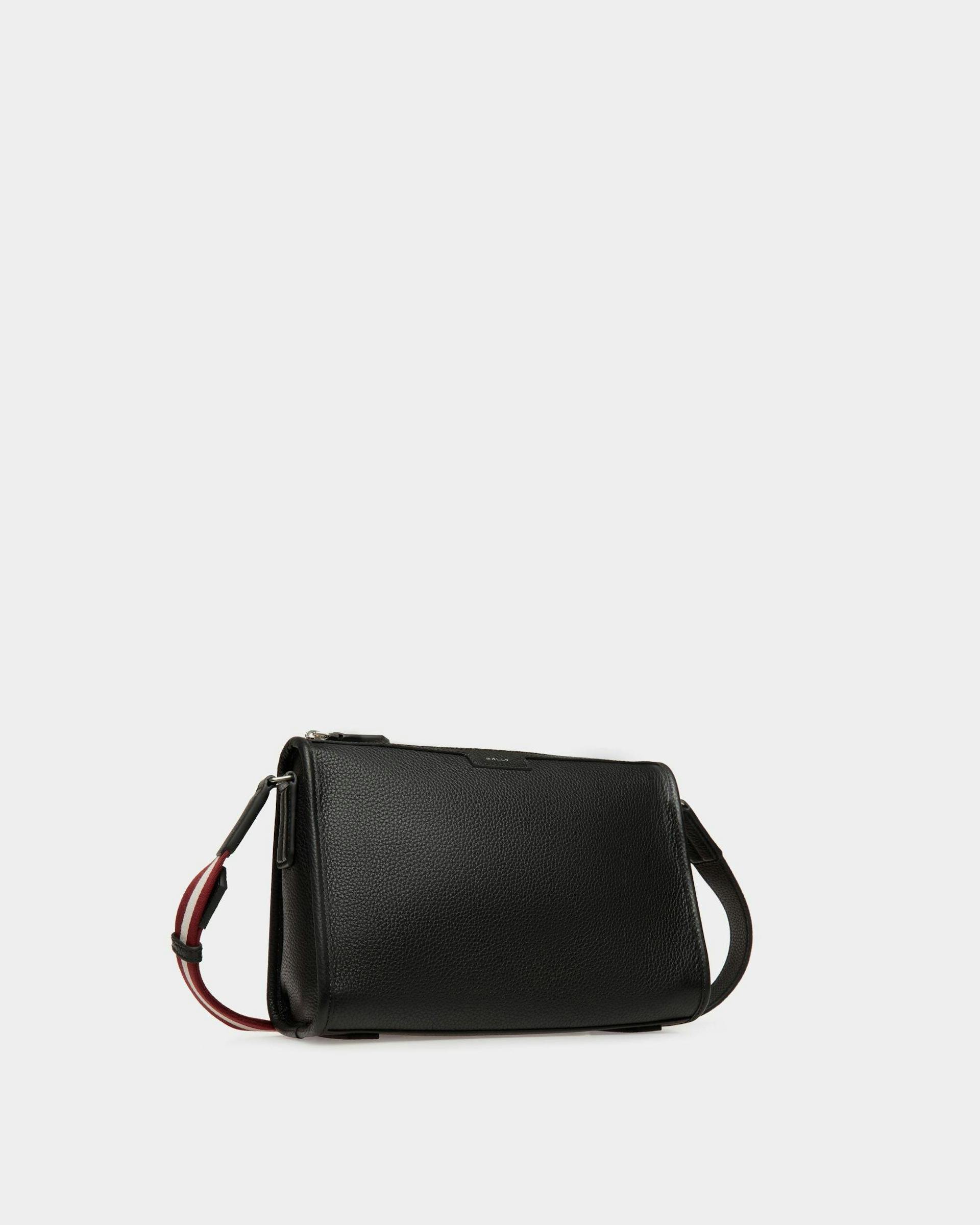 Men's Code Small Messenger Bag in Black Grained Leather | Bally | Still Life 3/4 Front