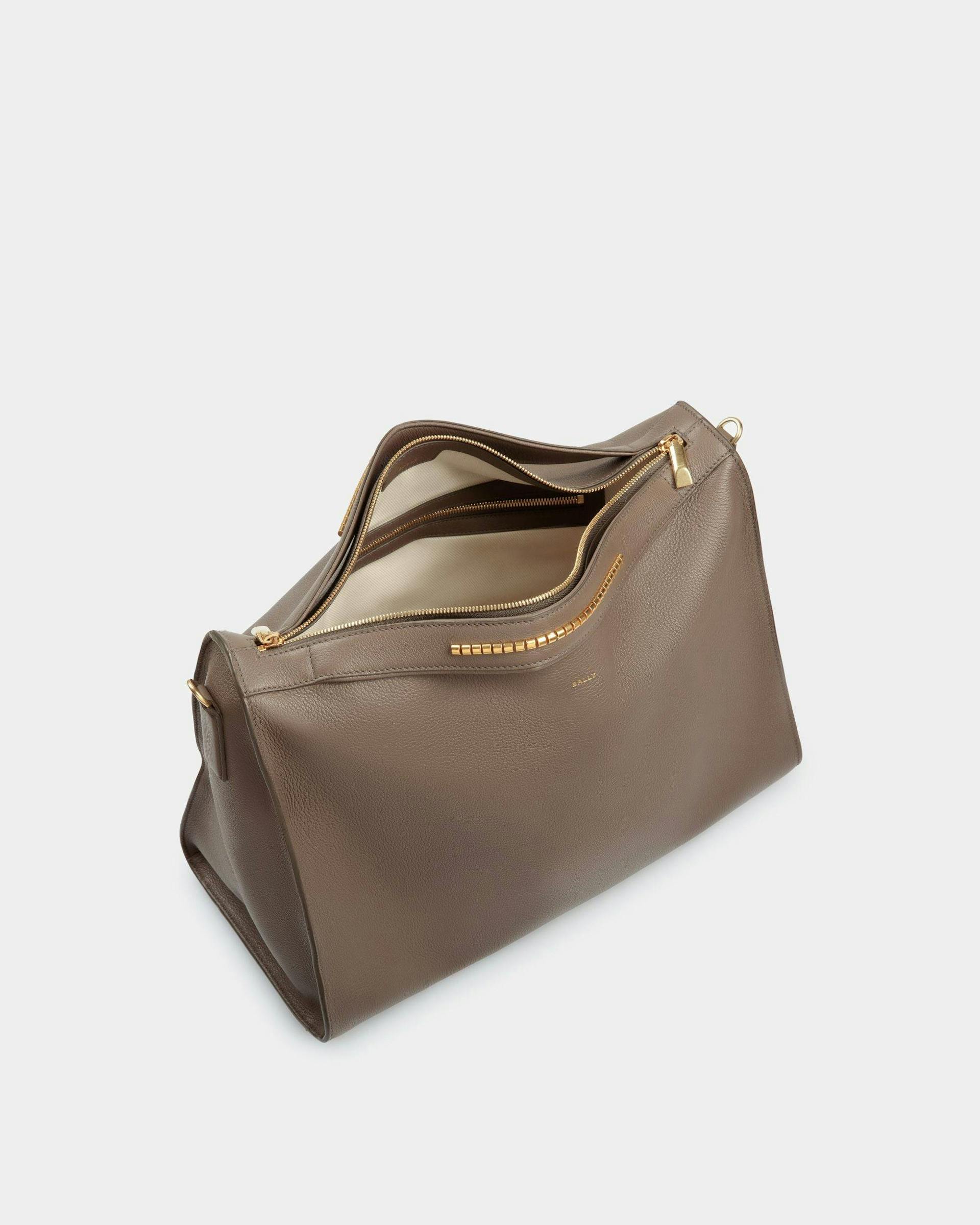 Men's Arkle Soft Tote Bag In Grey Leather | Bally | Still Life Open / Inside