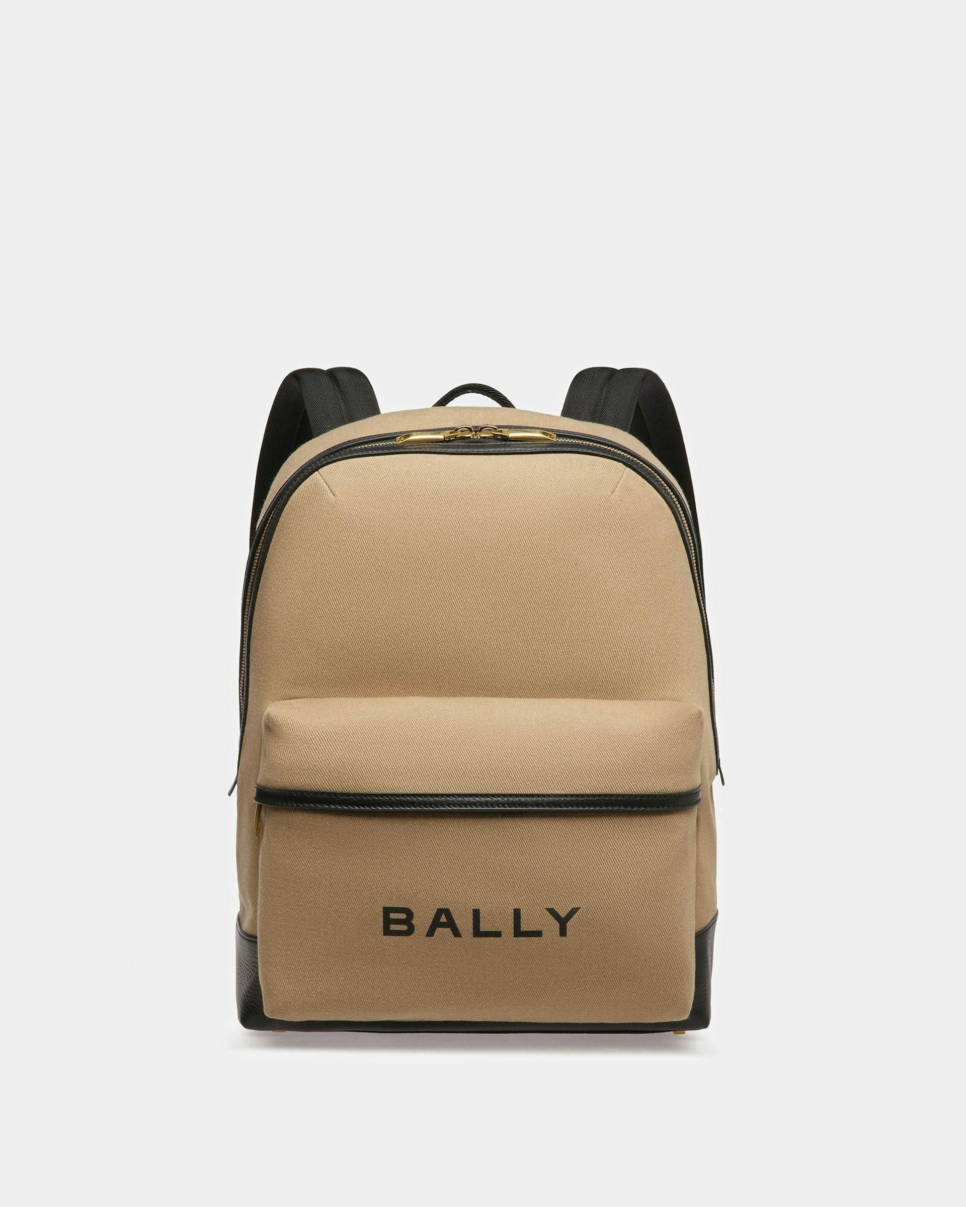 Men's Bar Backpack In Sand And Black Fabric And Leather | Bally | Still Life Front