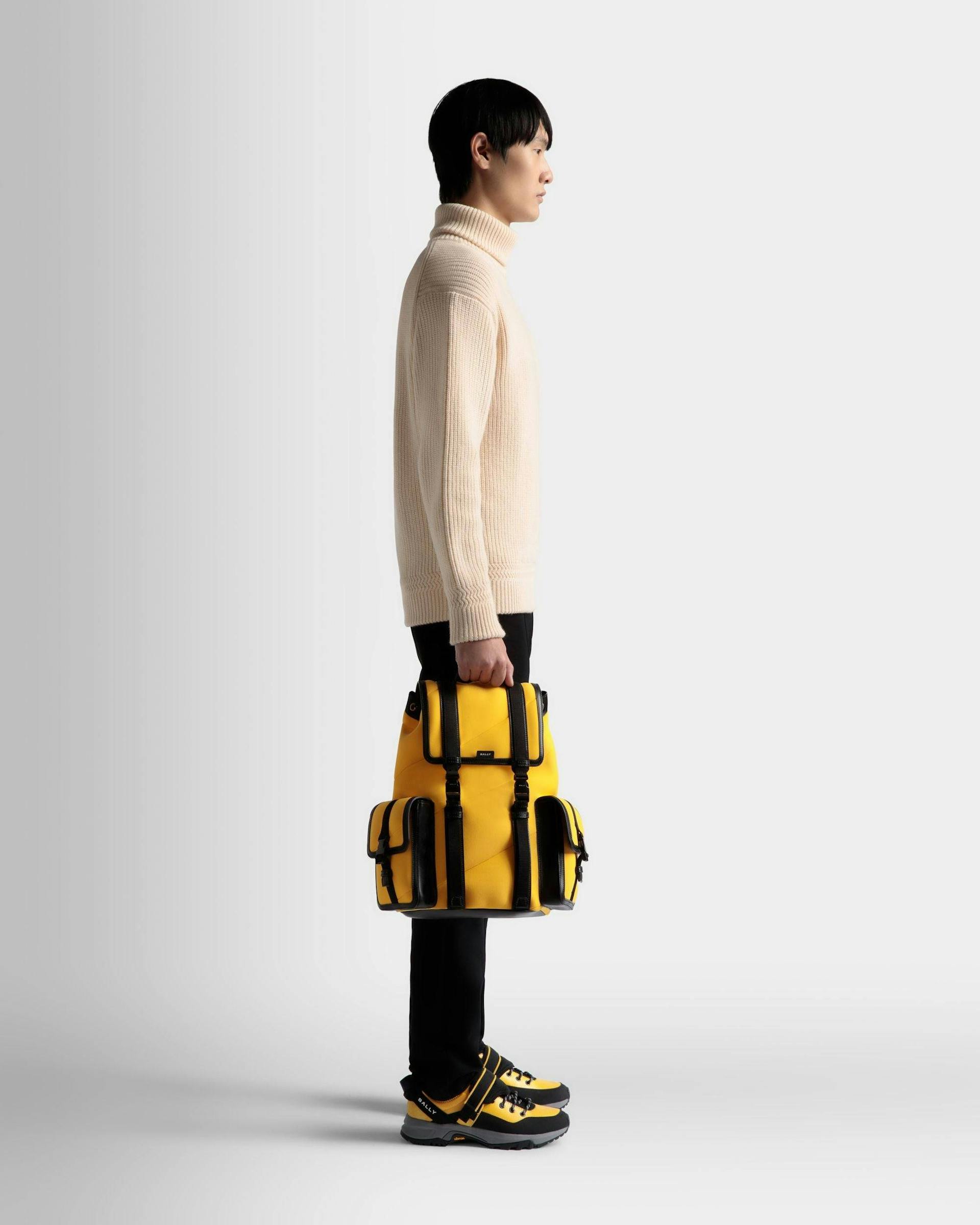 Men's Mountain Backpack In Yellow Neoprene | Bally | On Model Front