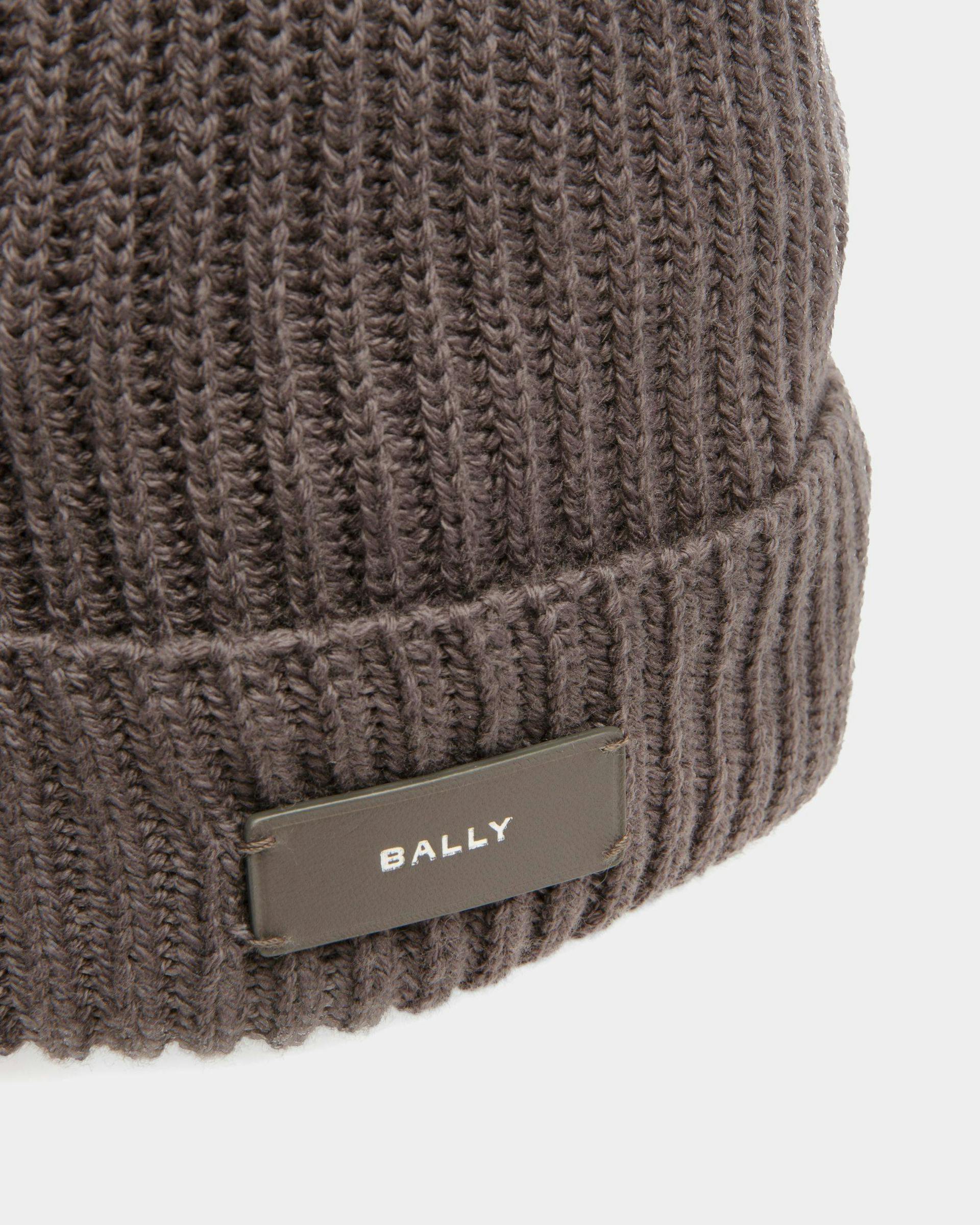 Men's Ribbed Beanie Hat In Dark Mineral Wool | Bally | Still Life Detail