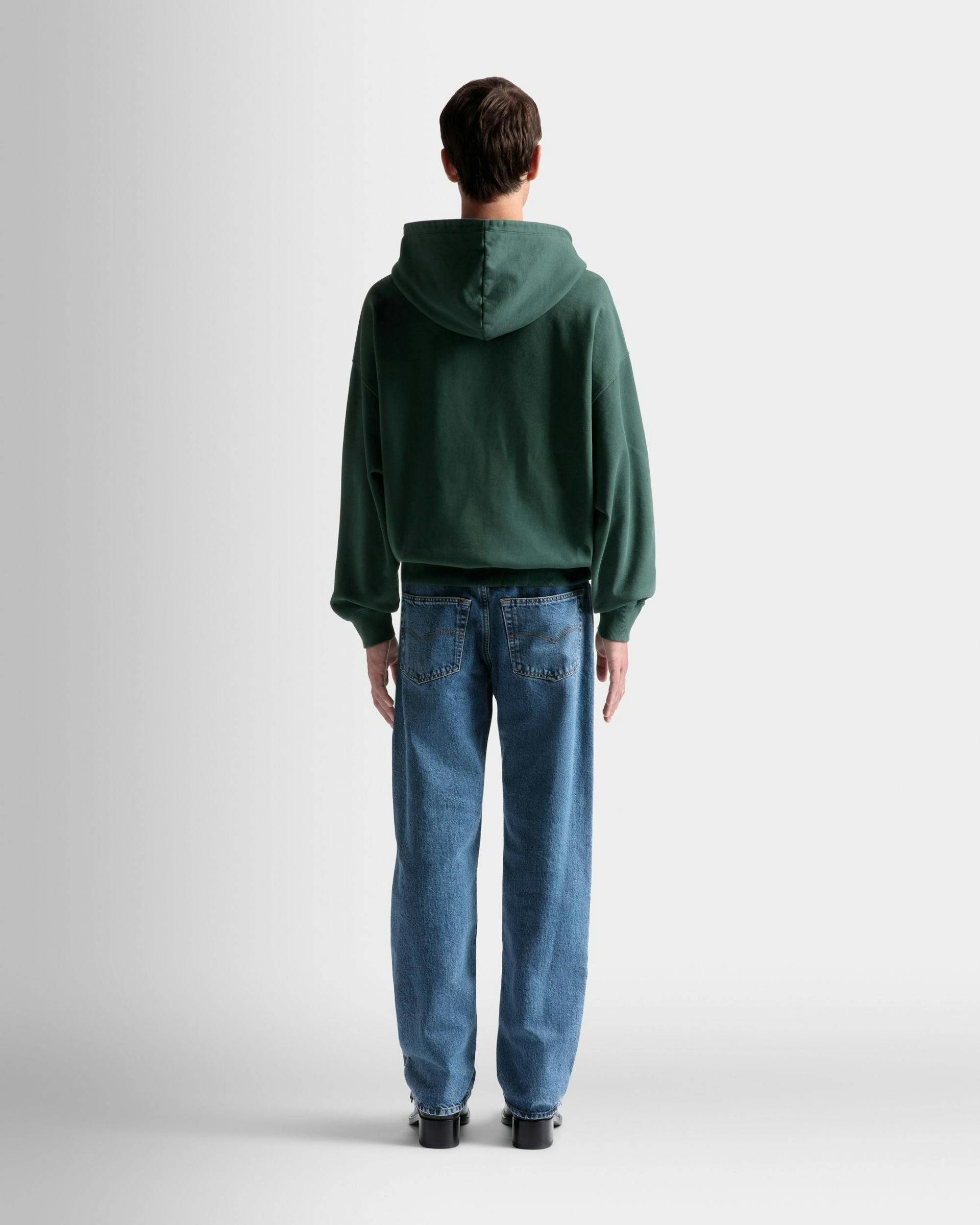 Men's Foiled Hooded Sweatshirt In Kelly Green Cotton | Bally | On Model Back