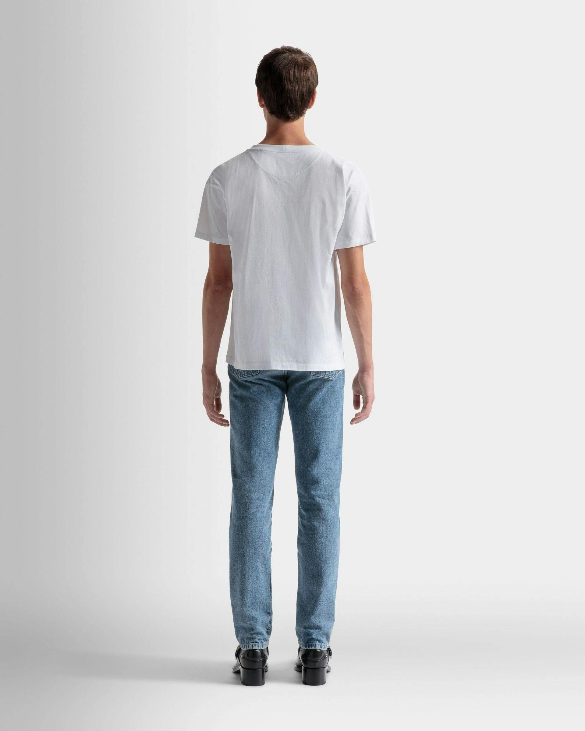 Men's Logo T-Shirt In White Cotton | Bally | On Model Back