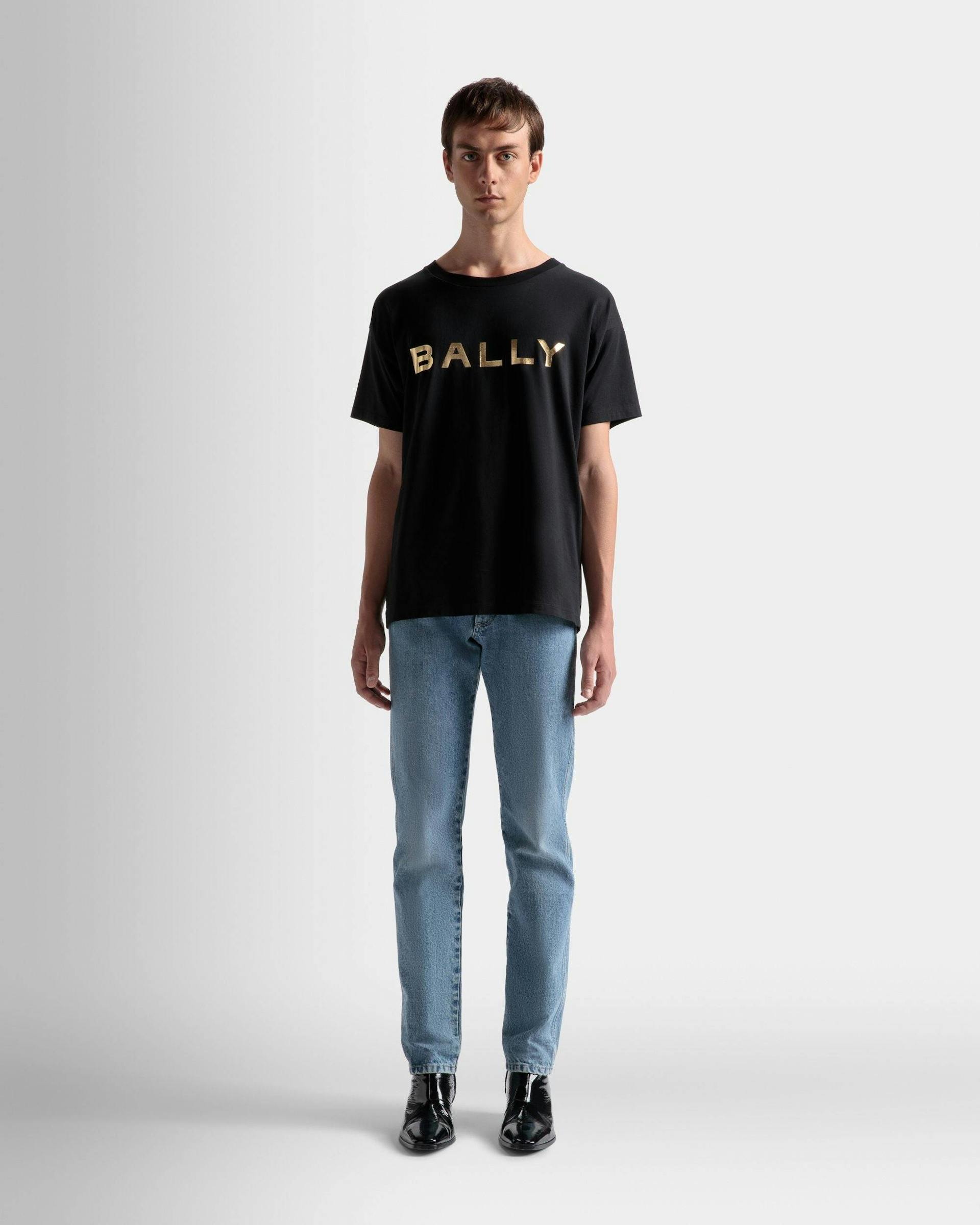 Men's Logo T-Shirt In Black Cotton | Bally | On Model Front