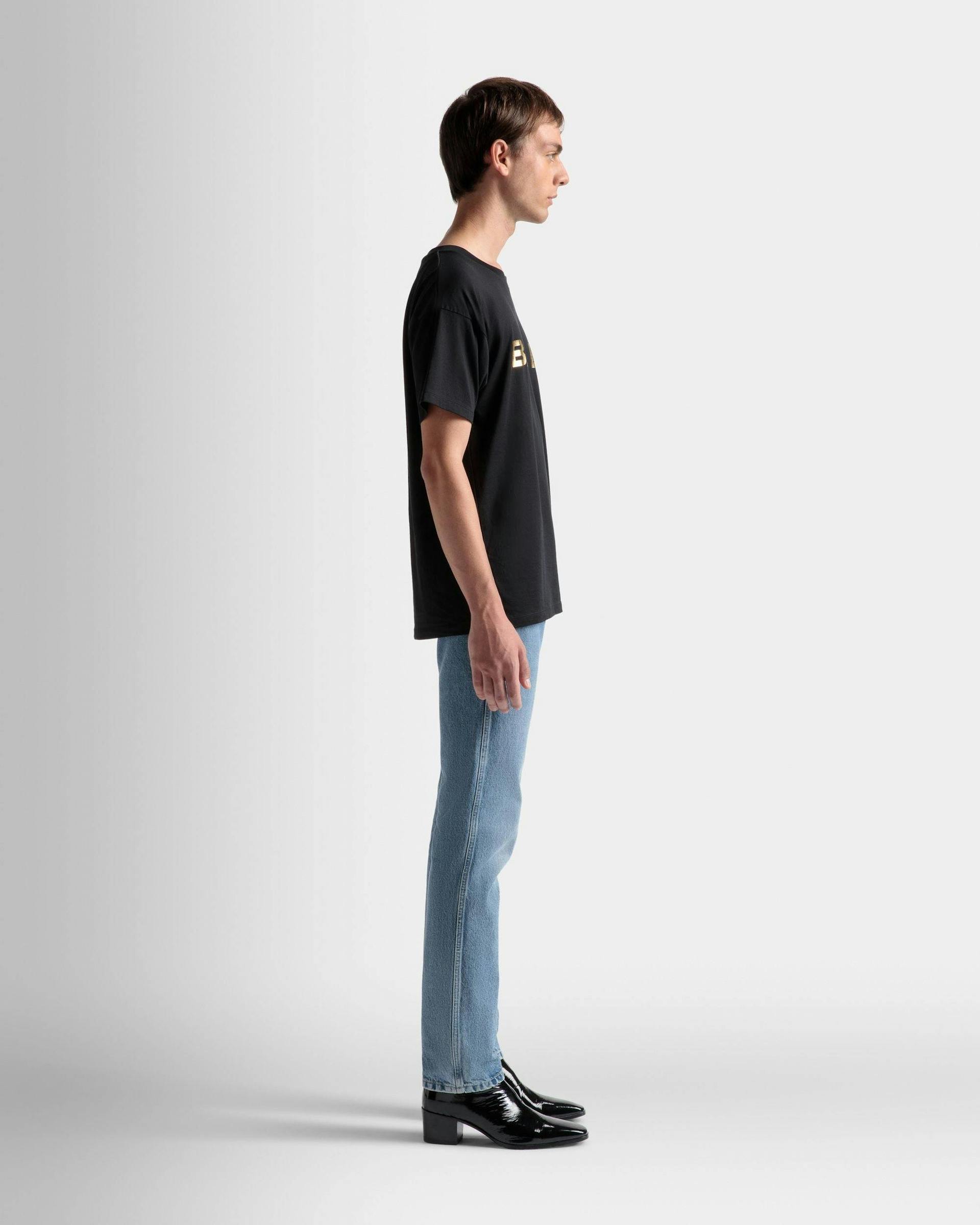 Men's Logo T-Shirt In Black Cotton | Bally | On Model 3/4 Front