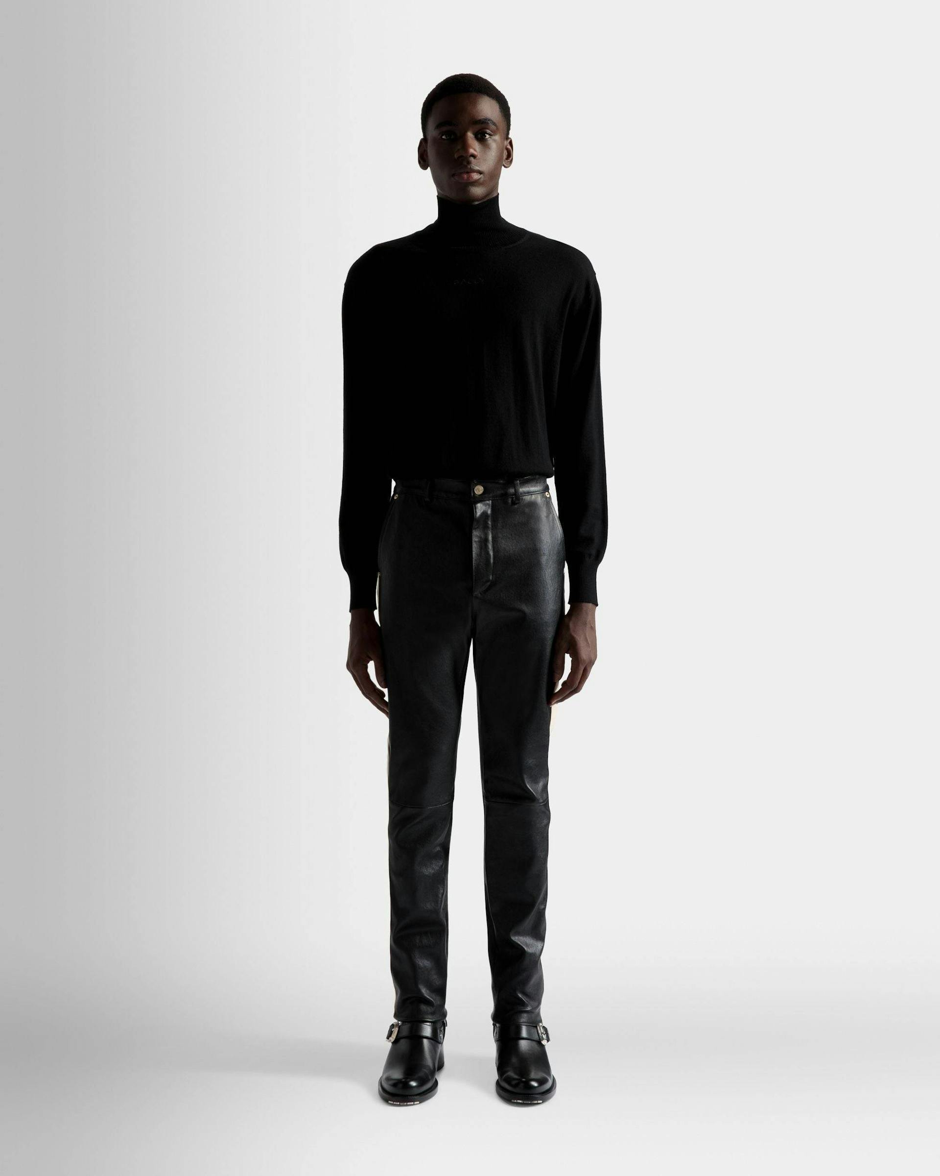Men's Roll Neck Sweater In Black Wool | Bally | On Model Front
