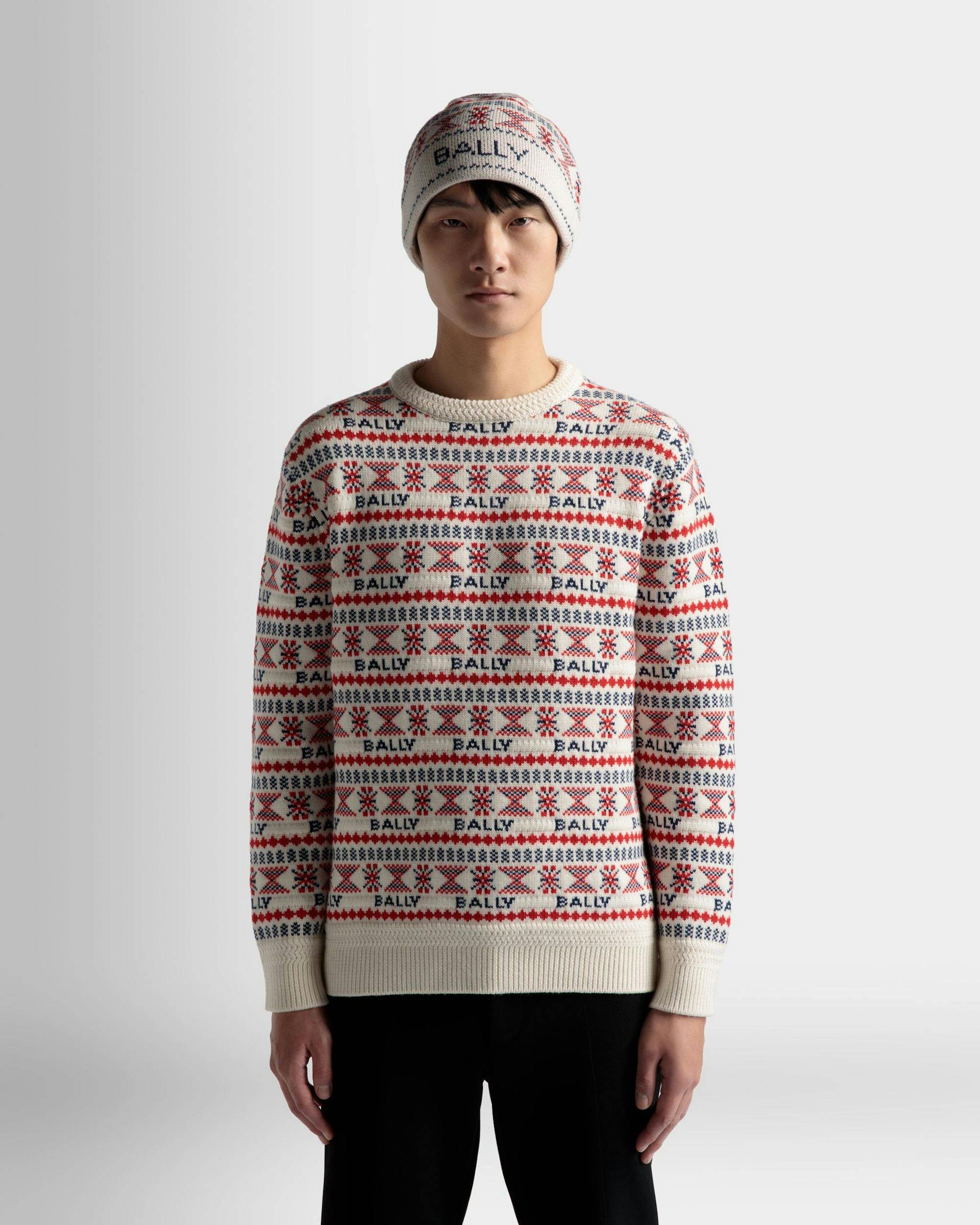 Men's Sweater In Multicolor Wool | Bally | On Model Close Up