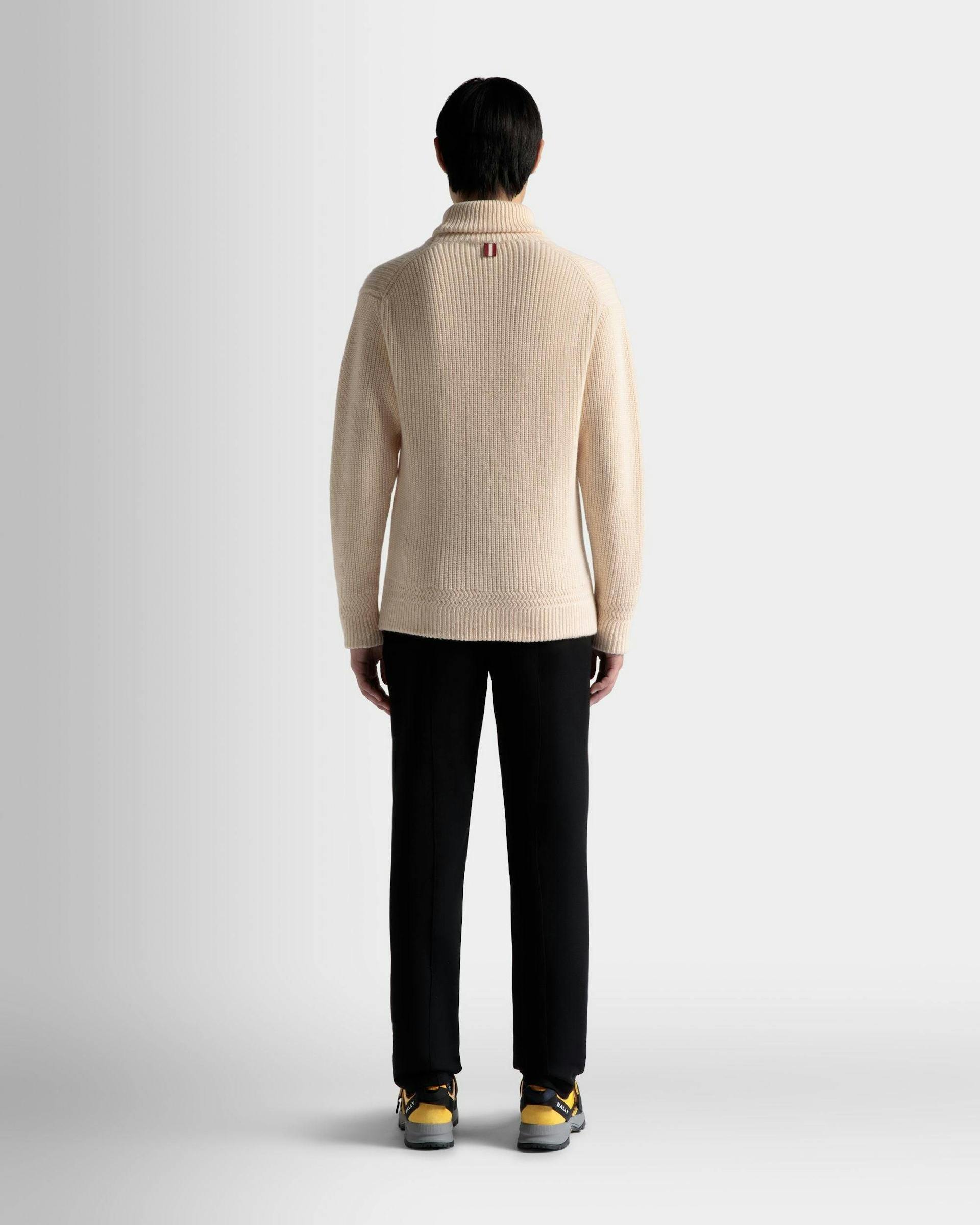 Men's Turtleneck Sweater In Beige Wool | Bally | On Model Back