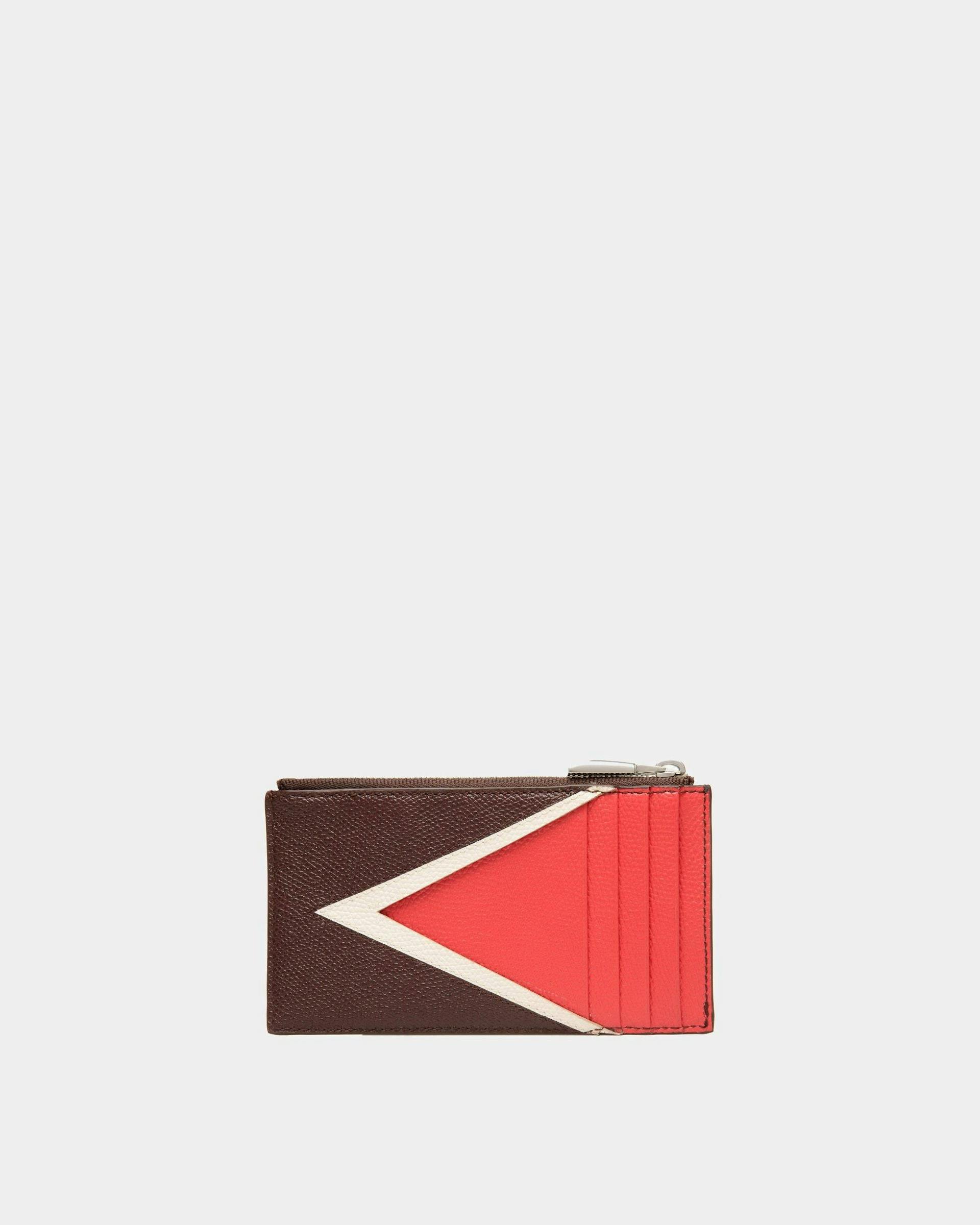 Men's Flag Coin Card Holder In Chestnut Brown And Red Embossed Leather | Bally | Still Life Back