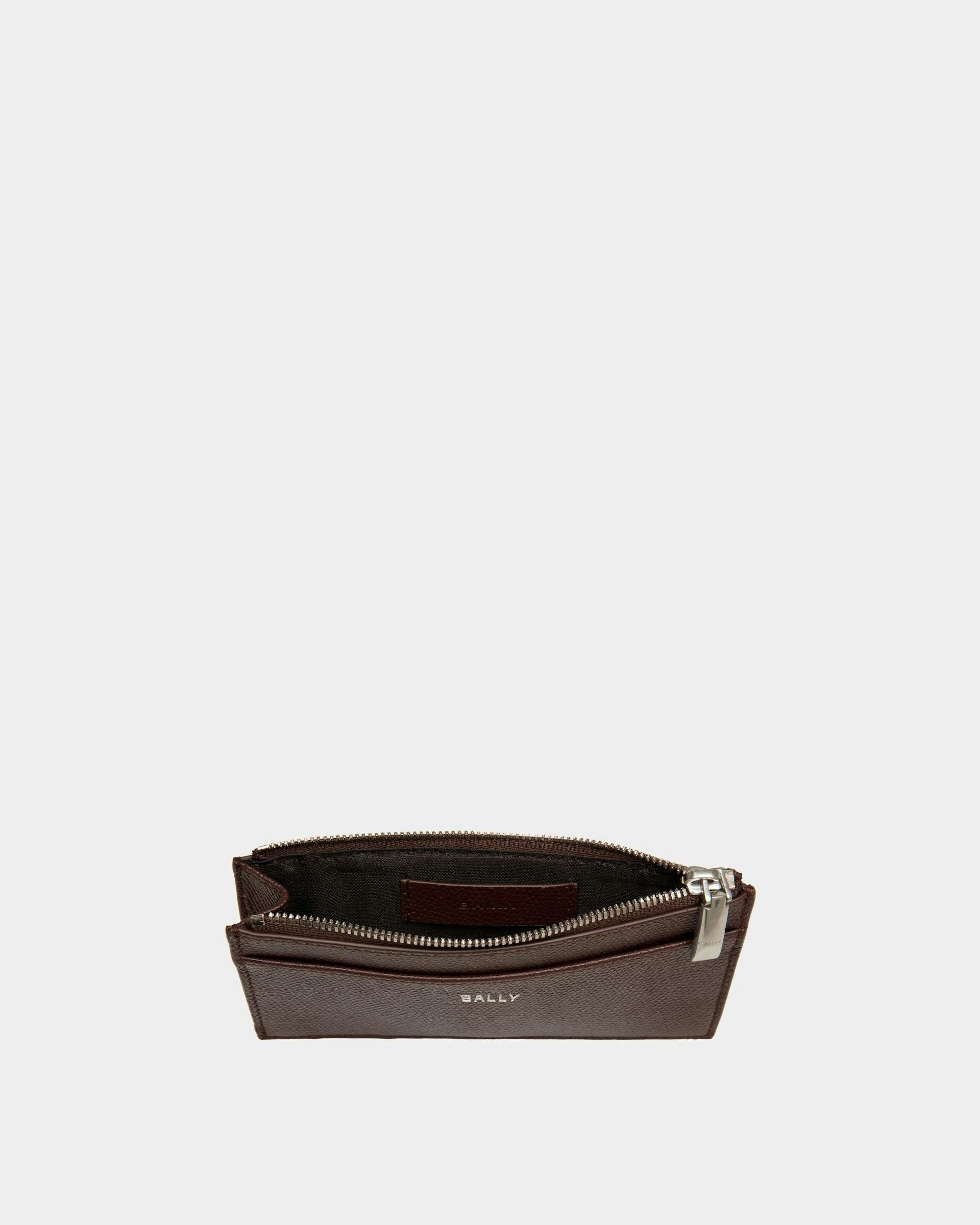 Men's Flag Coin Card Holder In Chestnut Brown And Red Embossed Leather | Bally | Still Life Open / Inside