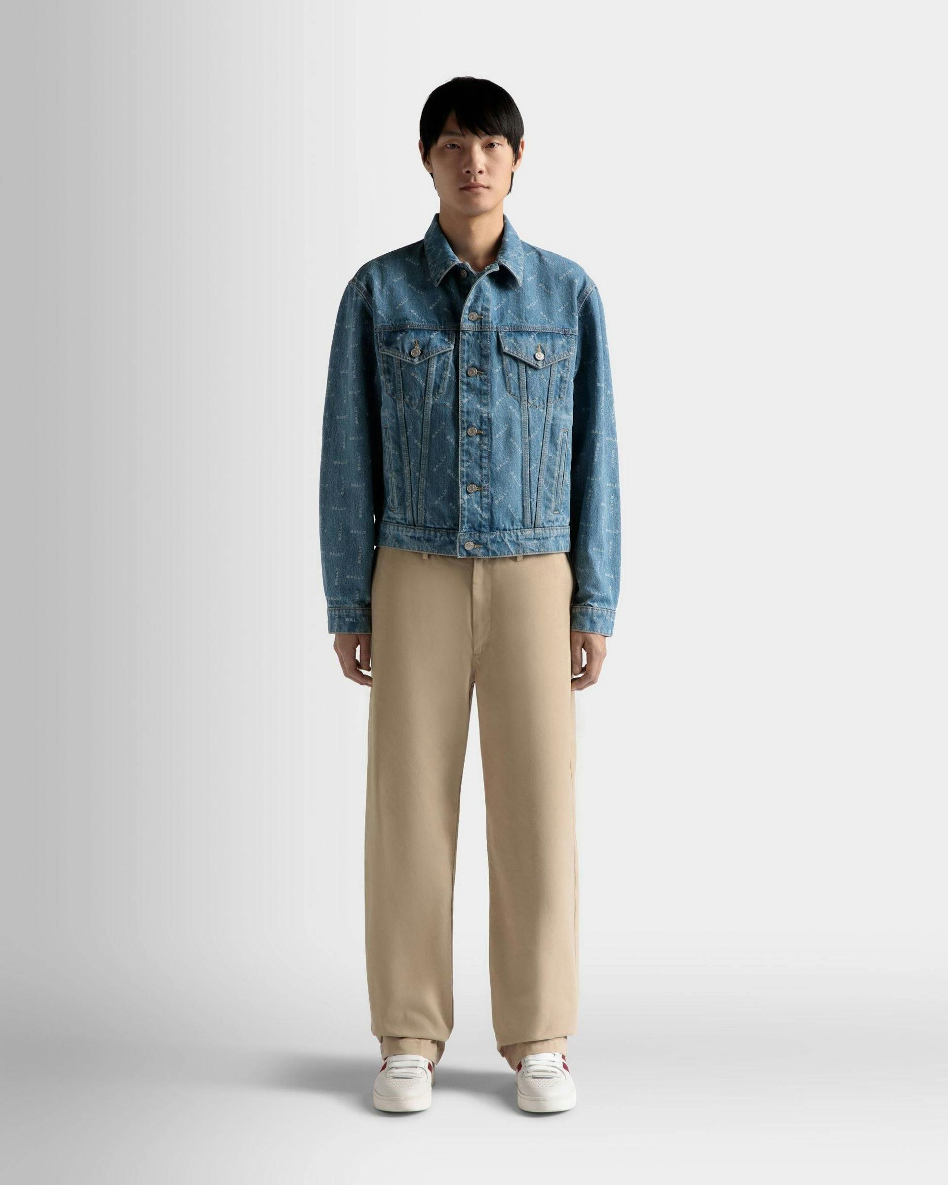 Men's Denim Jacket In Light Blue Cotton | Bally | On Model Front
