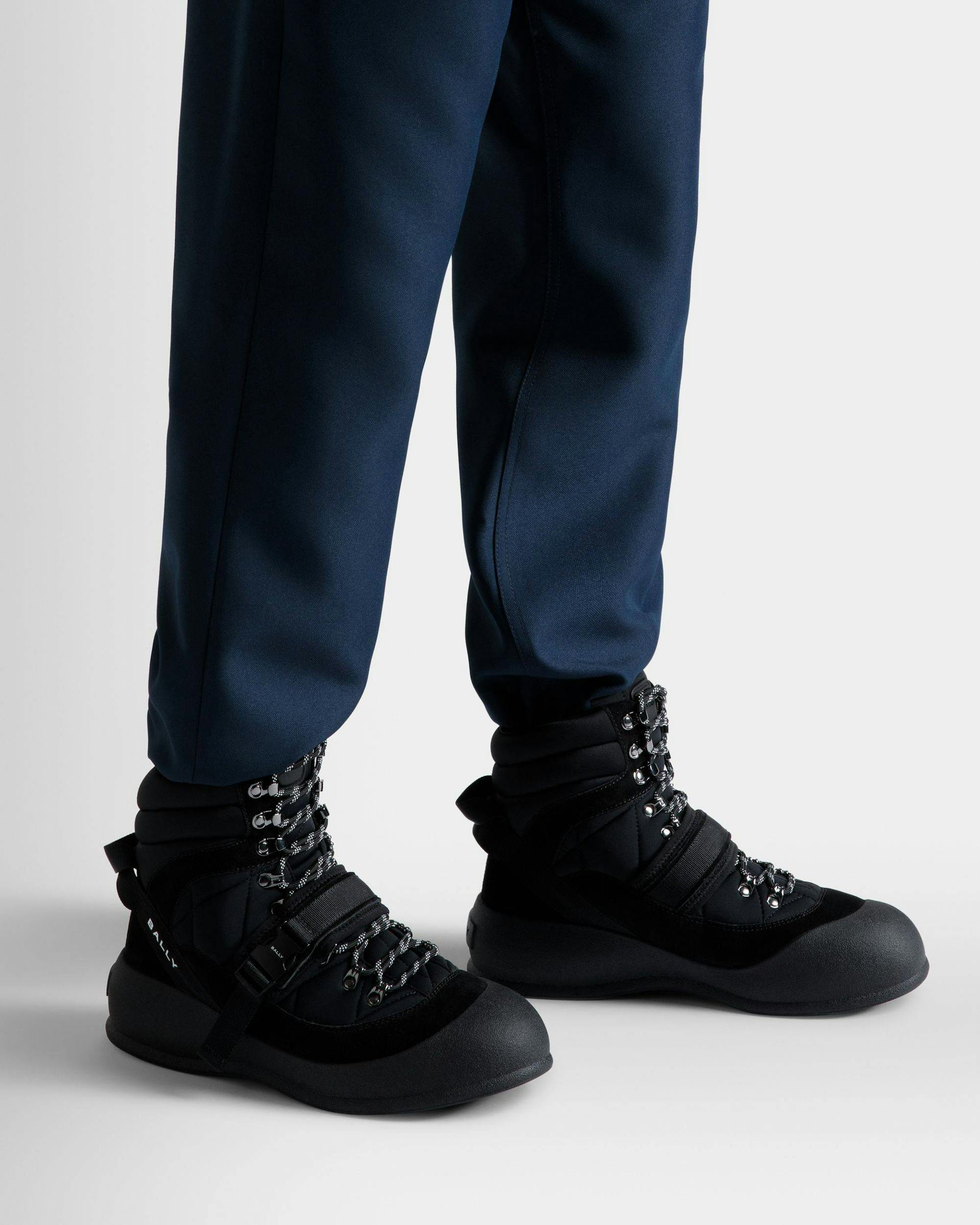 Men's Frei Boot In Black Nylon | Bally | On Model Close Up