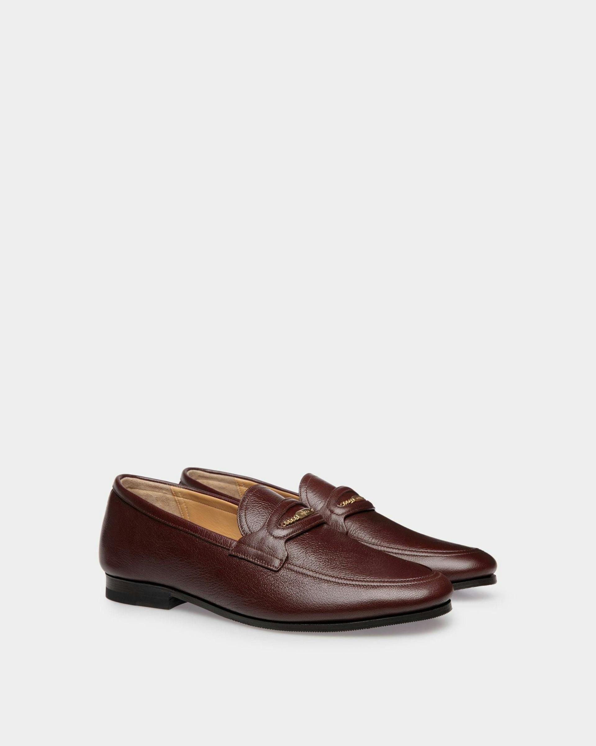 Men's Plume Loafer in Chestnut Brown Grained Leather | Bally | Still Life 3/4 Front