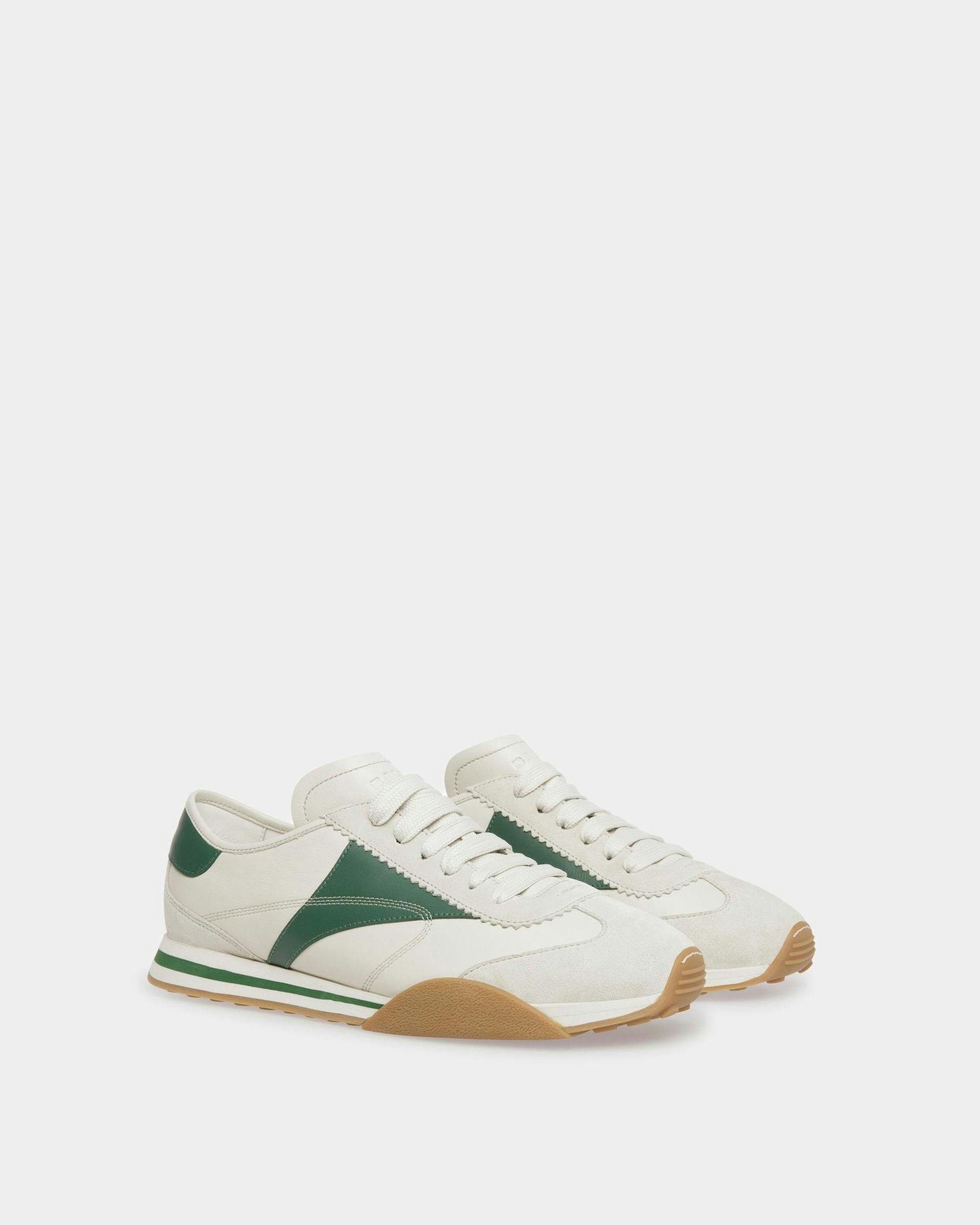 Men's Sussex Sneakers In Dusty White And Kelly Green Leather | Bally | Still Life 3/4 Front