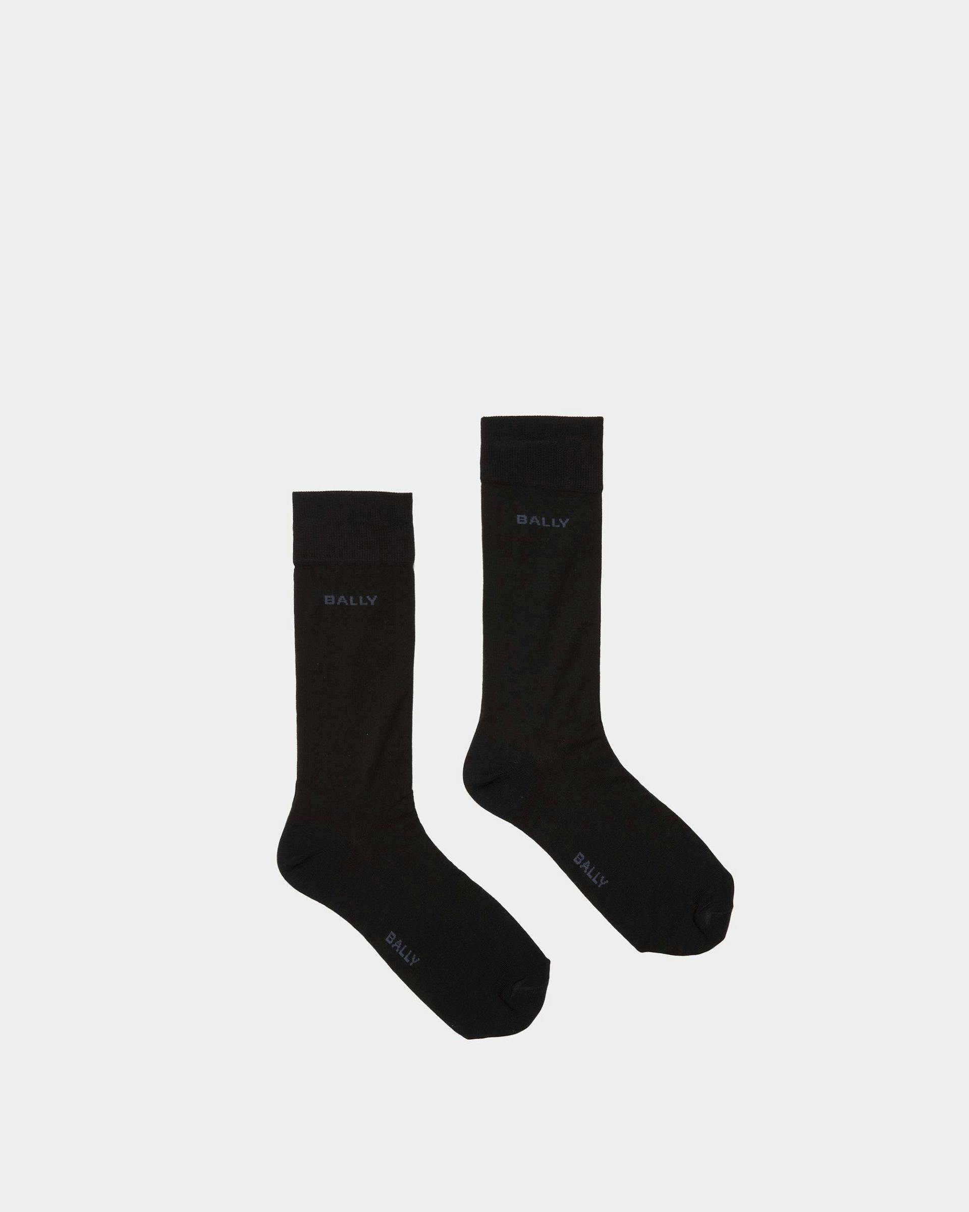 Men's Logo Socks In Ink And Indigo Cotton Mix | Bally | Still Life Top