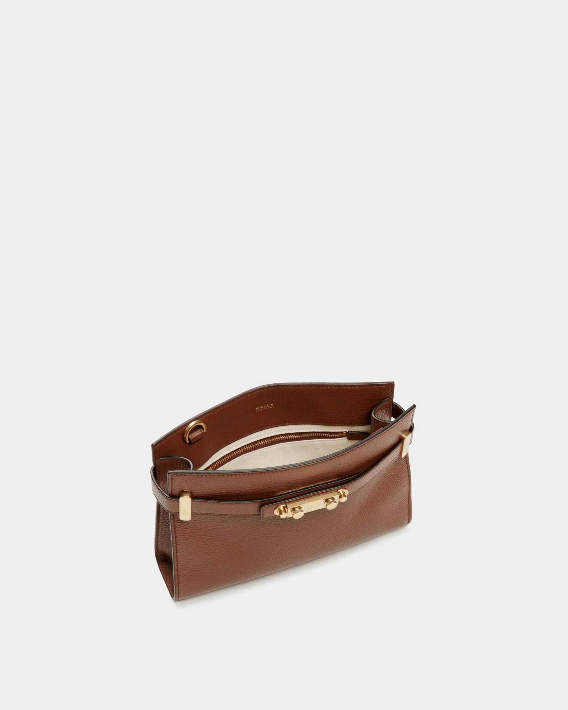 Women's Carriage Crossbody Bag in Brown Grained Leather | Bally | Still Life Open / Inside