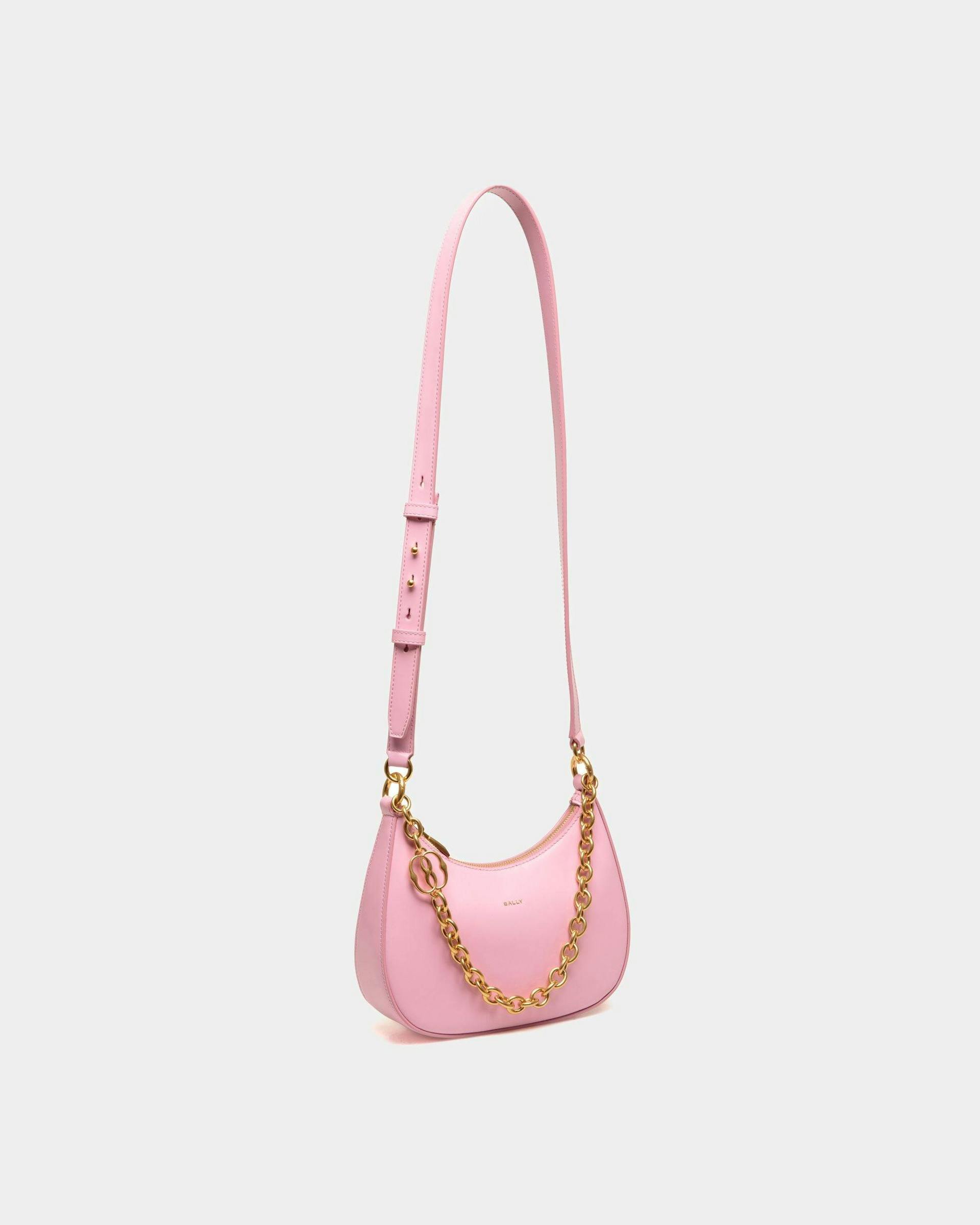 Women's Emblem Mini Crossbody Bag in Pink Patent Leather | Bally | Still Life 3/4 Front