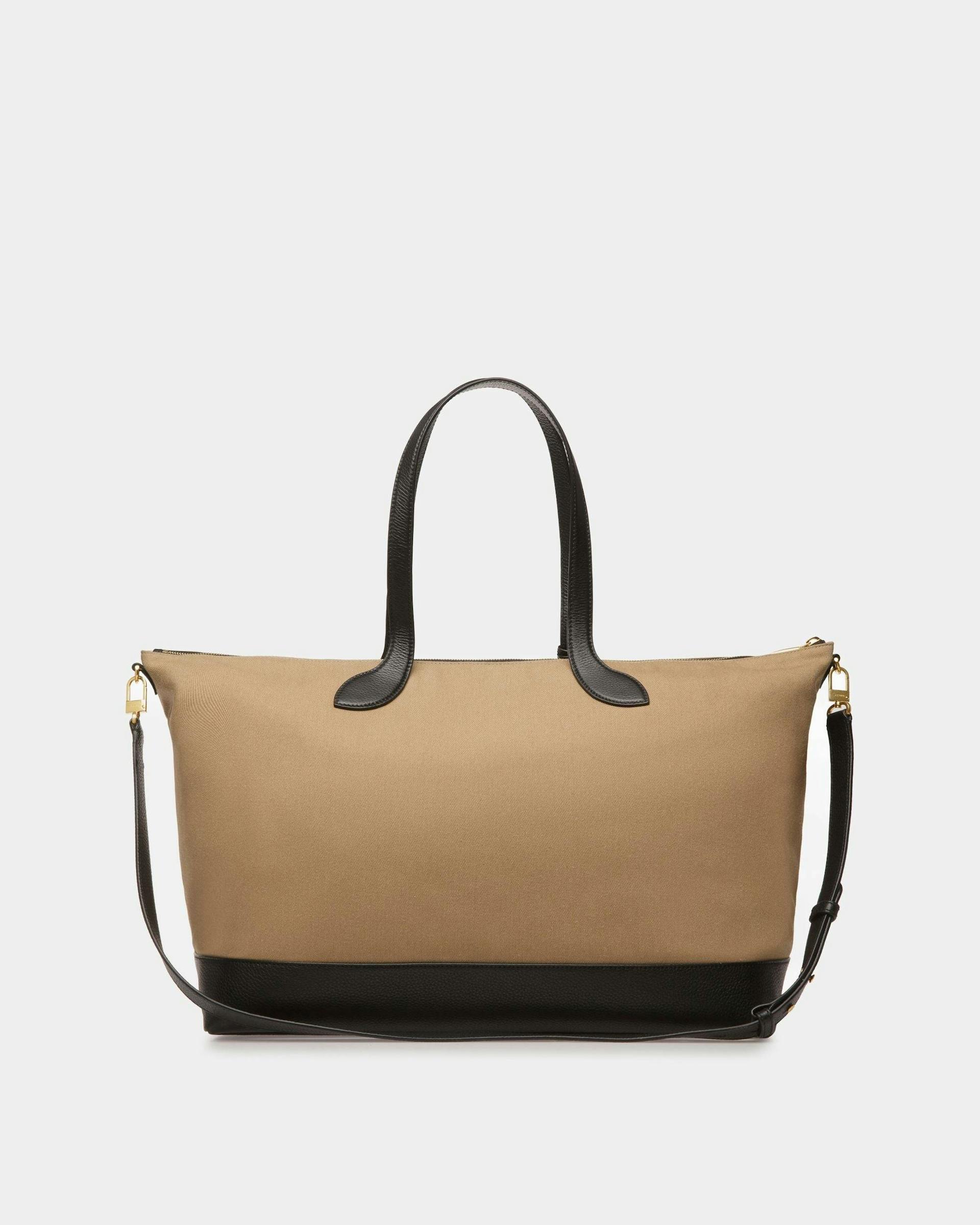 Women's Bar Tote Bag In sand And Black Fabric | Bally | Still Life Back