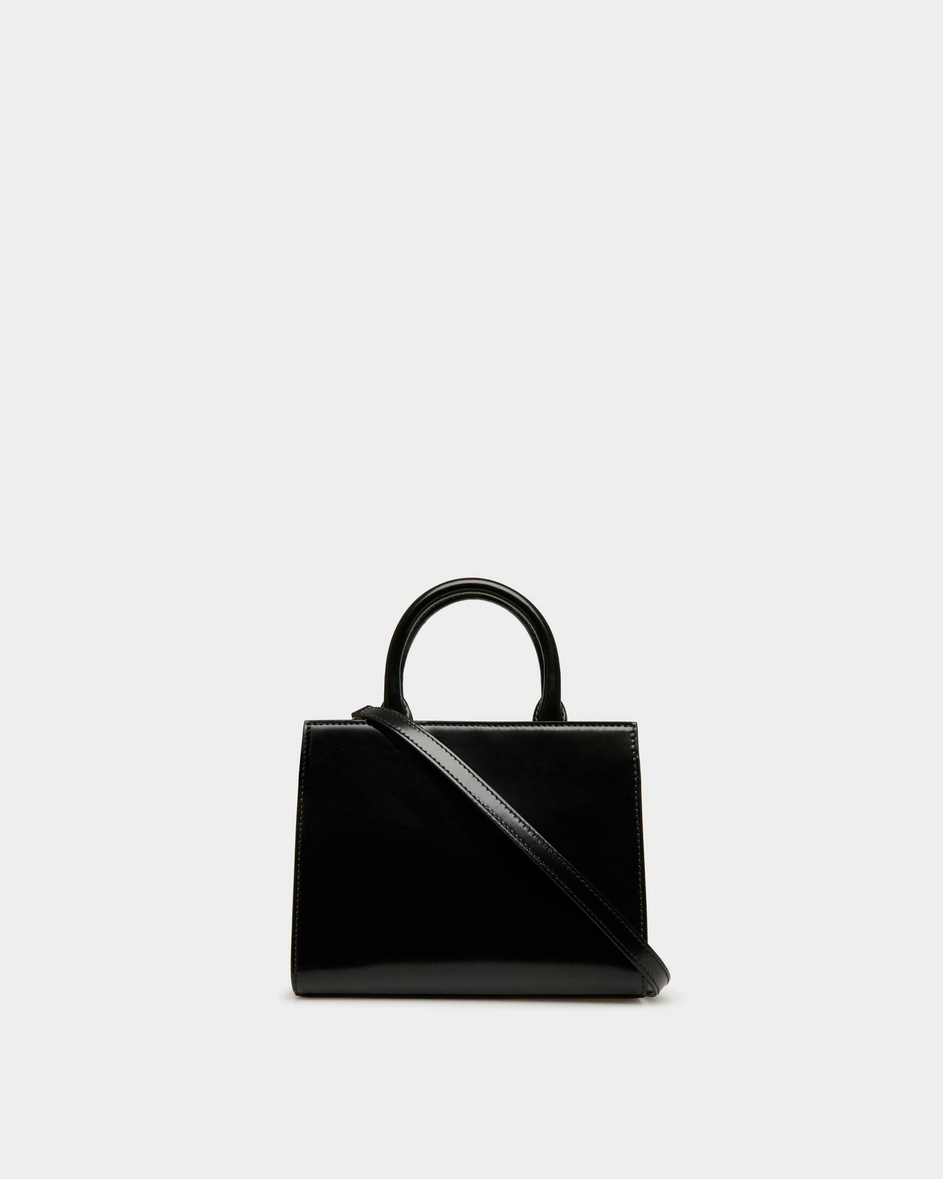 Women's Emblem Small Tote Bag In Black Patent Leather | Bally | Still Life Back
