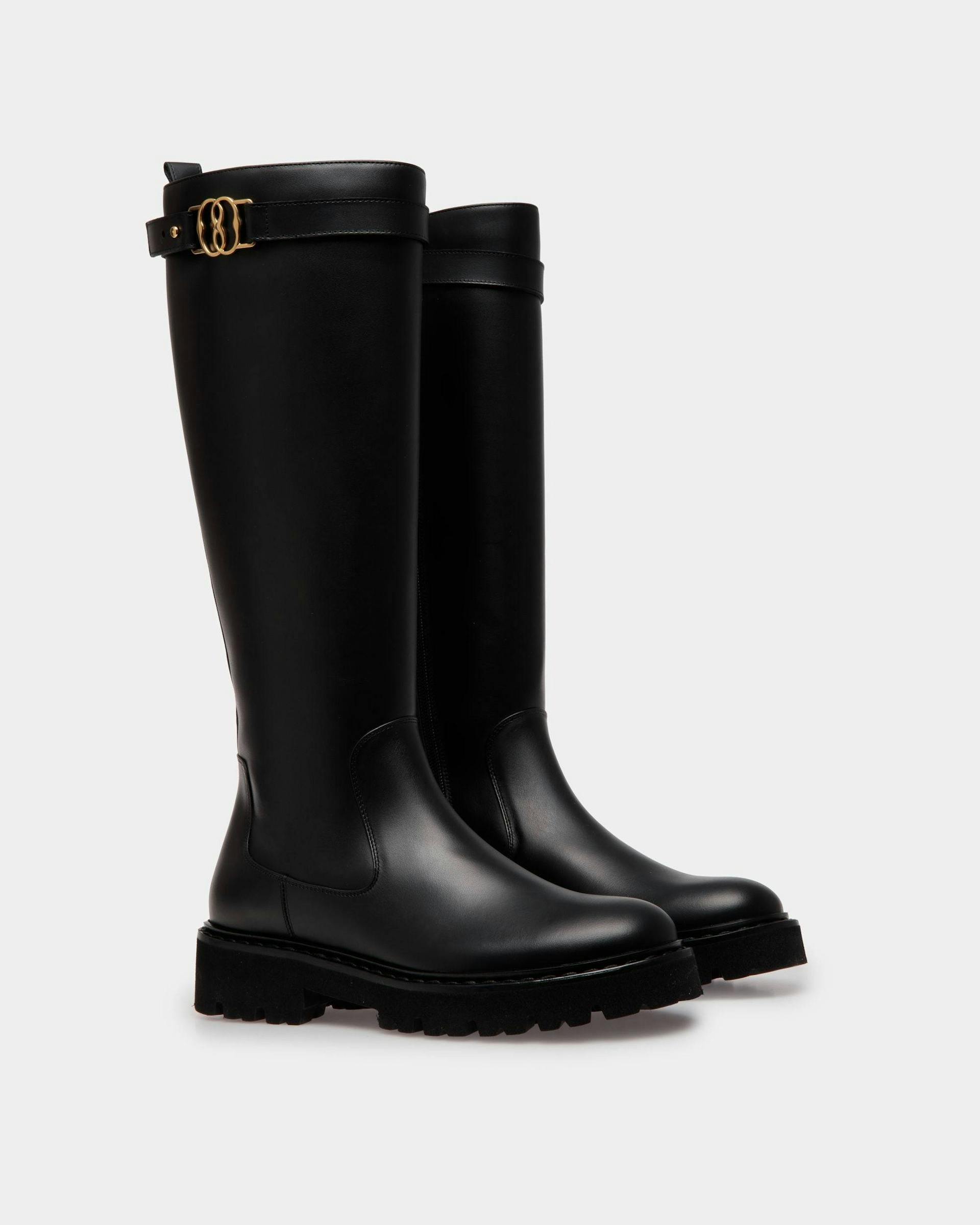 Women's Enga Long Boots In Black Leather | Bally | Still Life 3/4 Front