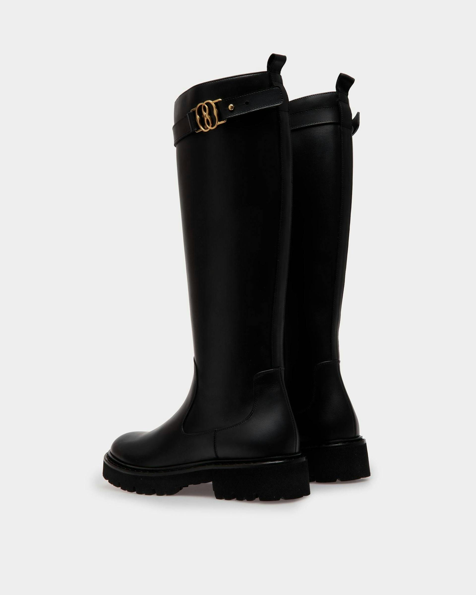 Women's Enga Long Boots In Black Leather | Bally | Still Life 3/4 Back