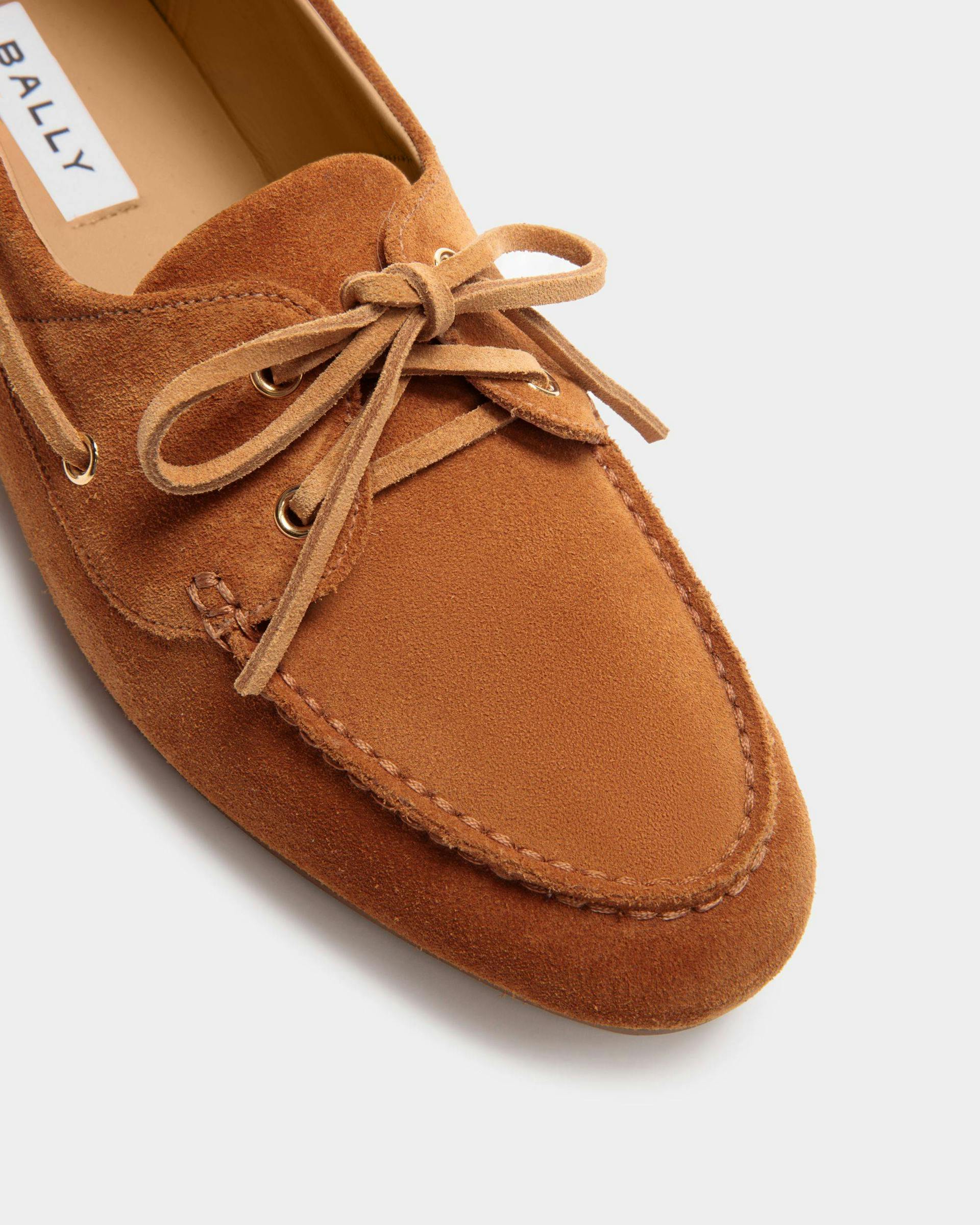Women's Plume Moccasin in Brown Suede | Bally | Still Life Detail