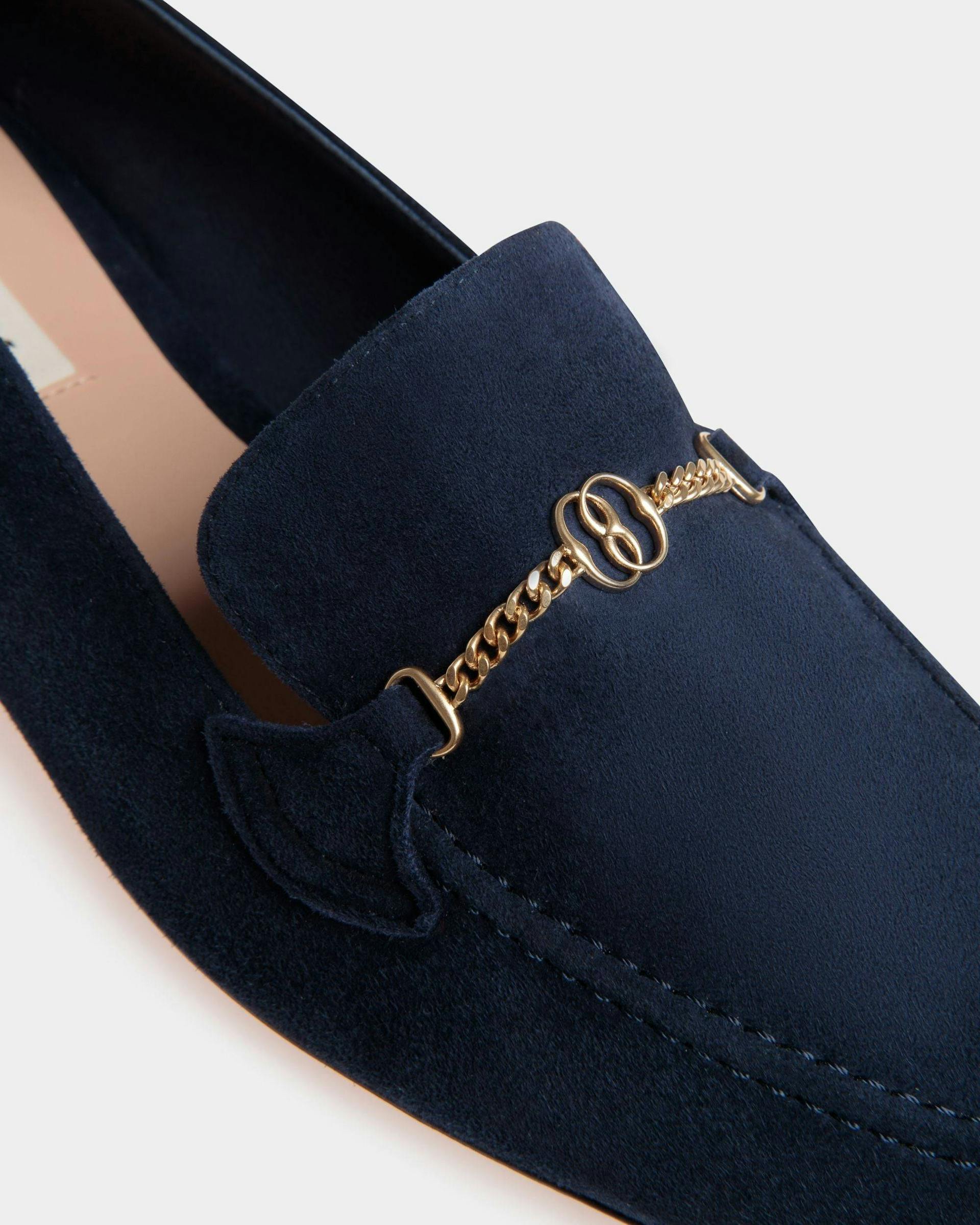 Women's Daily Emblem Loafer in Blue Suede | Bally | Still Life Detail