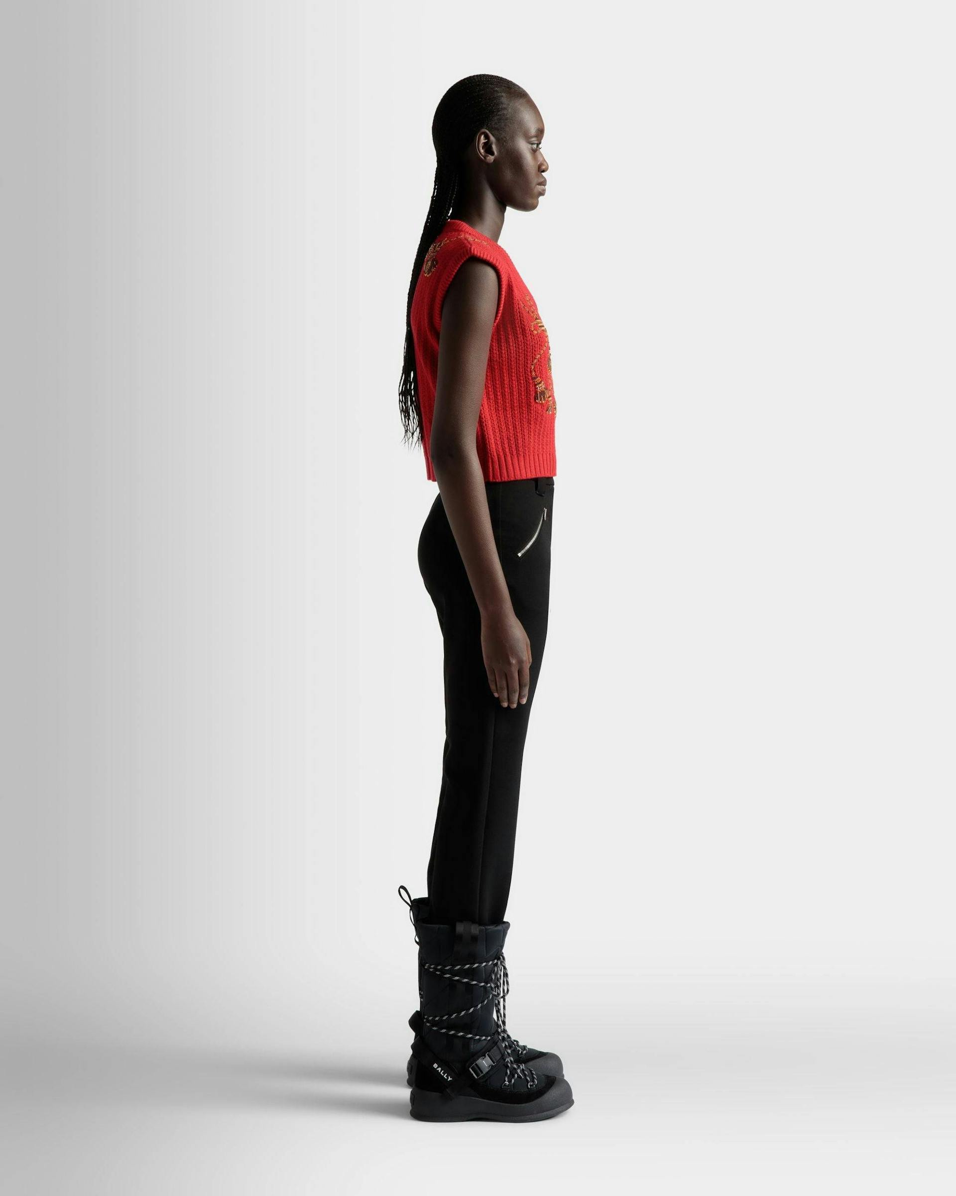 Women's Vest In Red Cashmere | Bally | On Model 3/4 Front