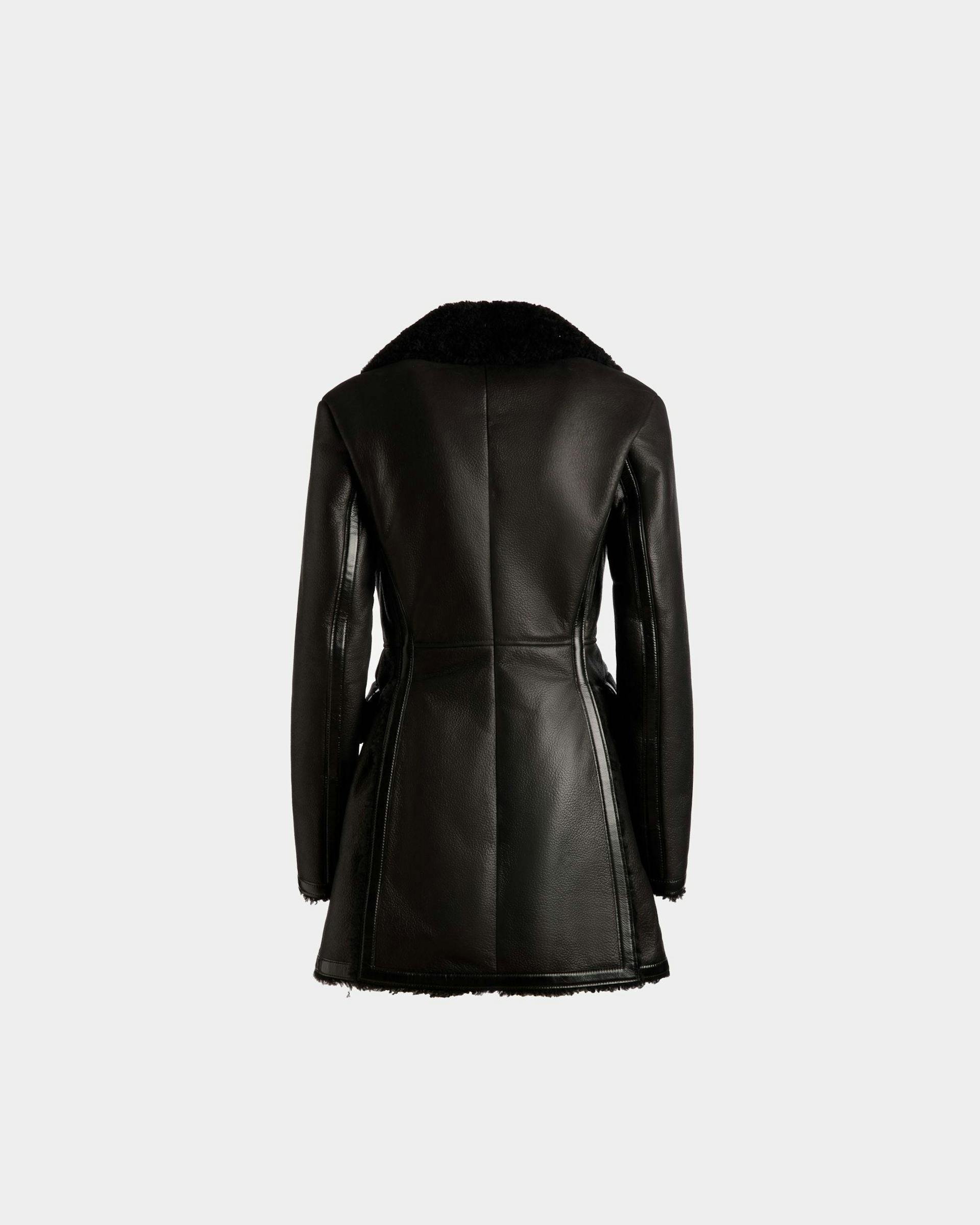 Women's Wool-lined Coat In Black Leather | Bally | Still Life Back