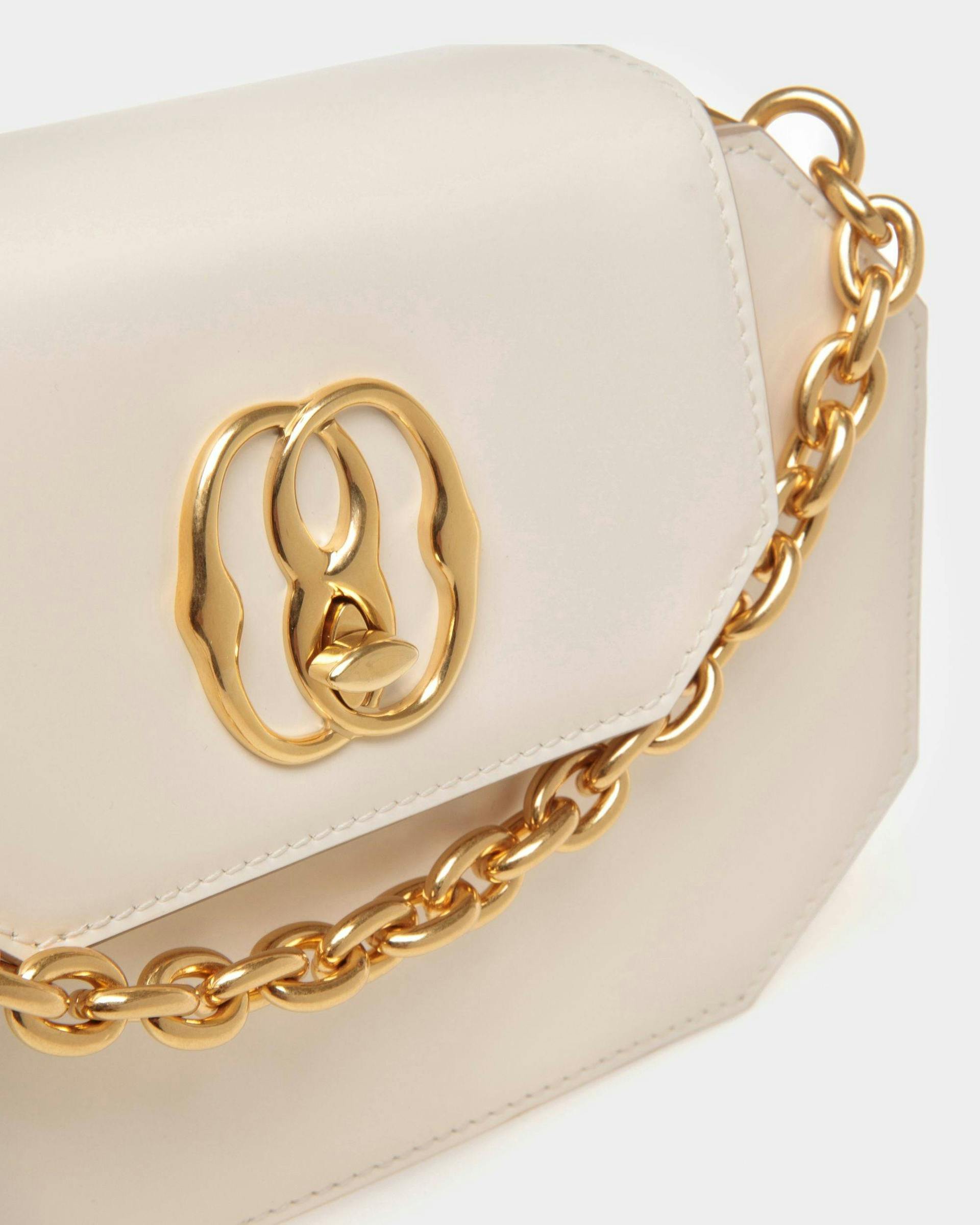 Women's Emblem Mini Bag in White Patent Leather | Bally | Still Life Detail