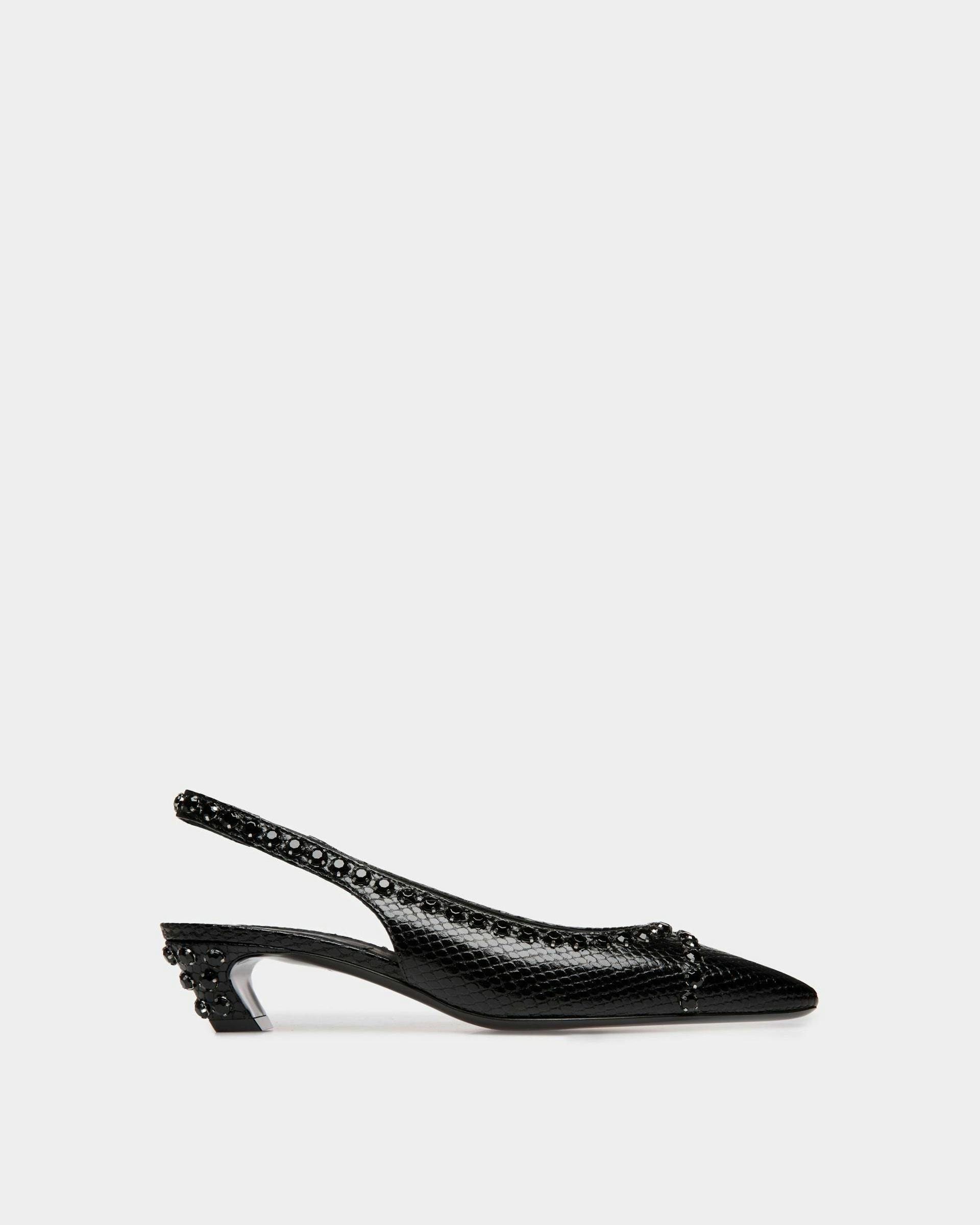 Women's Sylt Slingback Pump in Black Python Printed Leather | Bally | Still Life Side