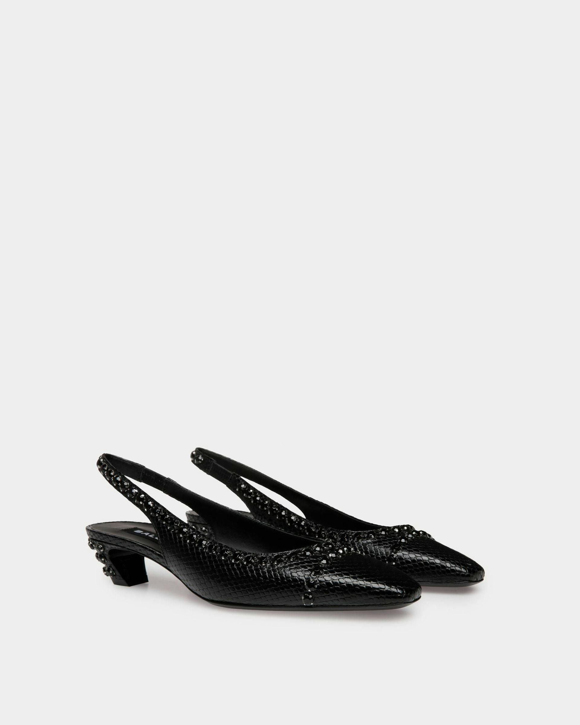 Women's Sylt Slingback Pump in Black Python Printed Leather | Bally | Still Life 3/4 Front