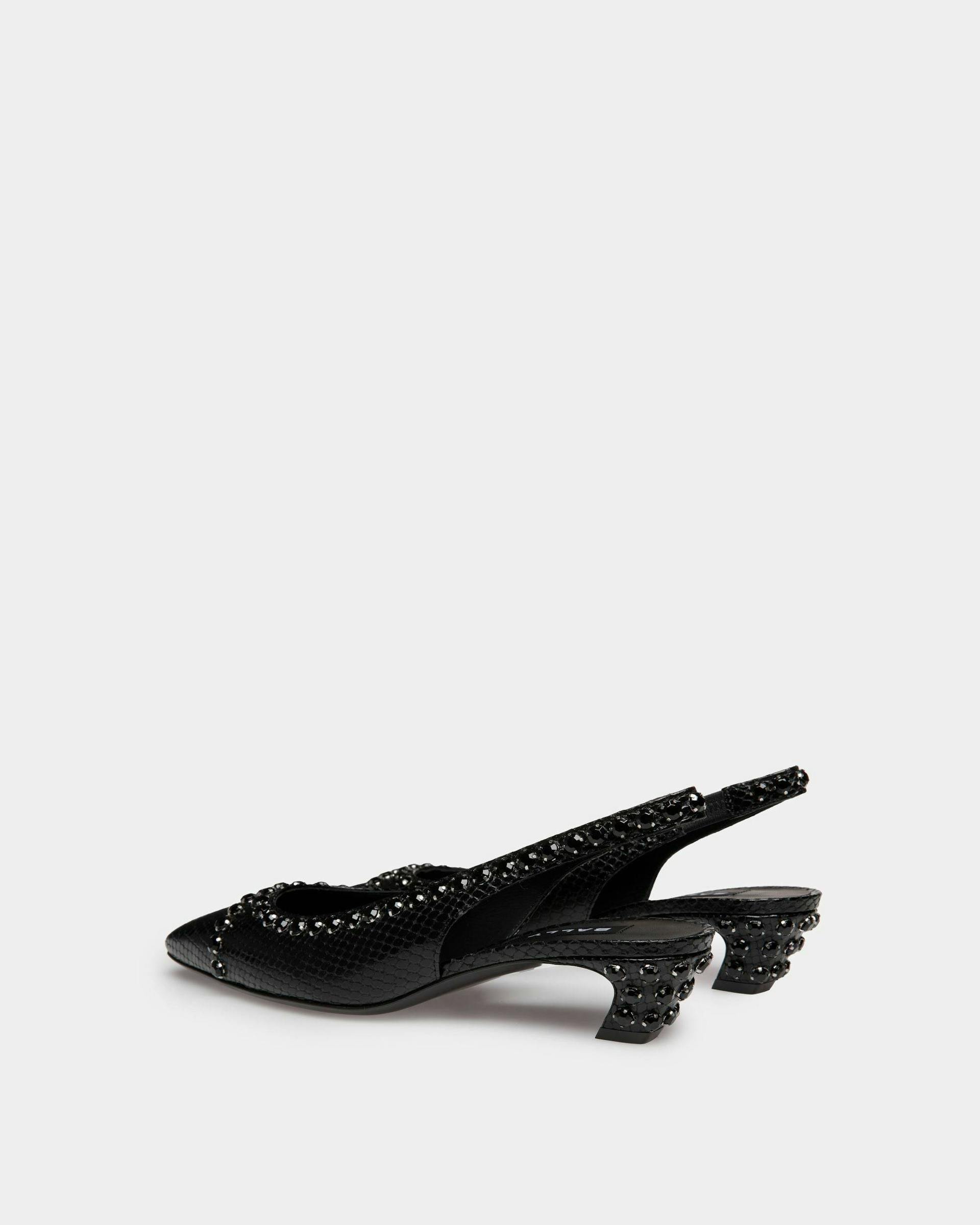 Women's Sylt Slingback Pump in Black Python Printed Leather | Bally | Still Life 3/4 Back