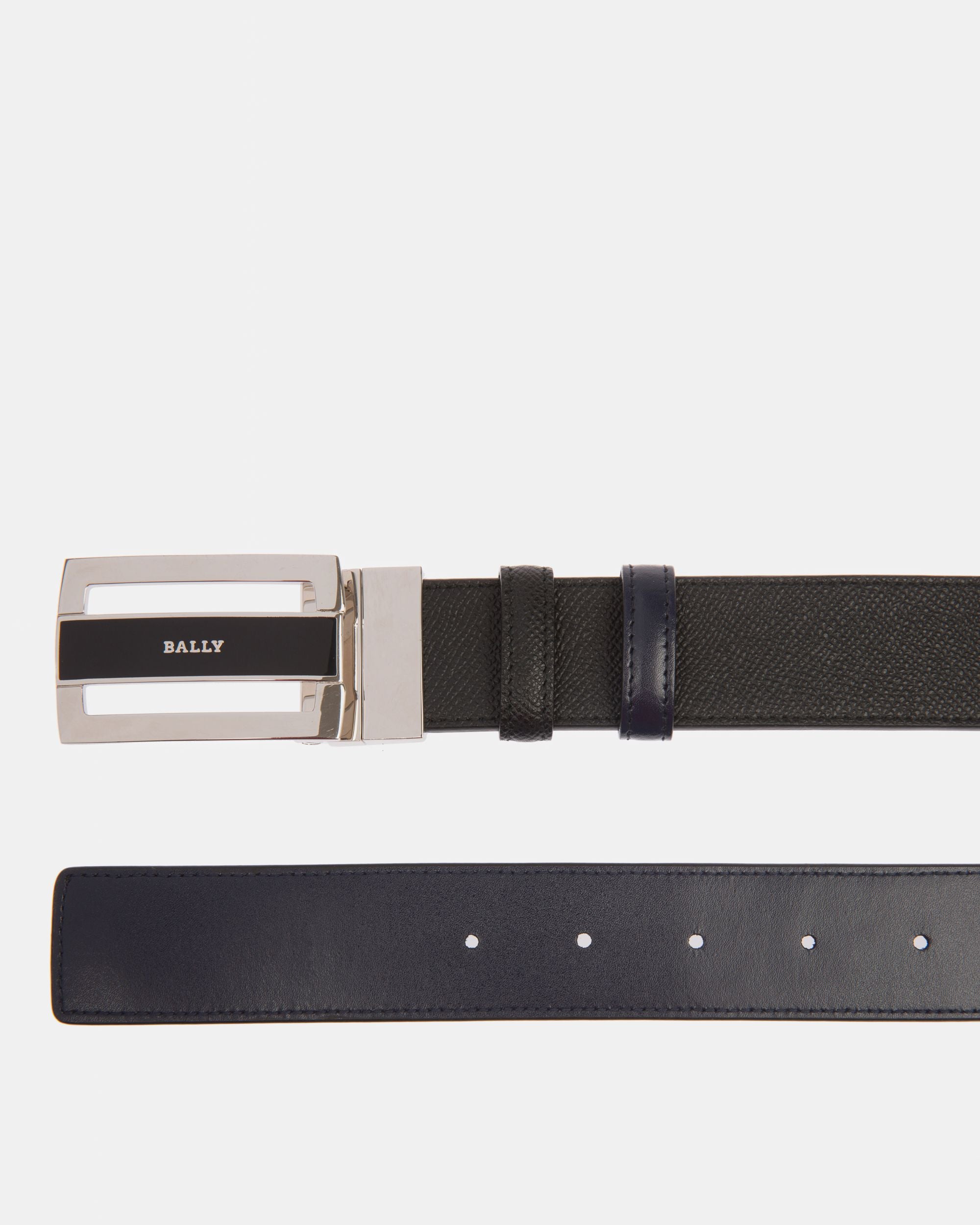 Fabazia Cintura Da 35 Mm Regolabile E Double Face In Pelle Nera E Navy - Uomo - Bally - 02