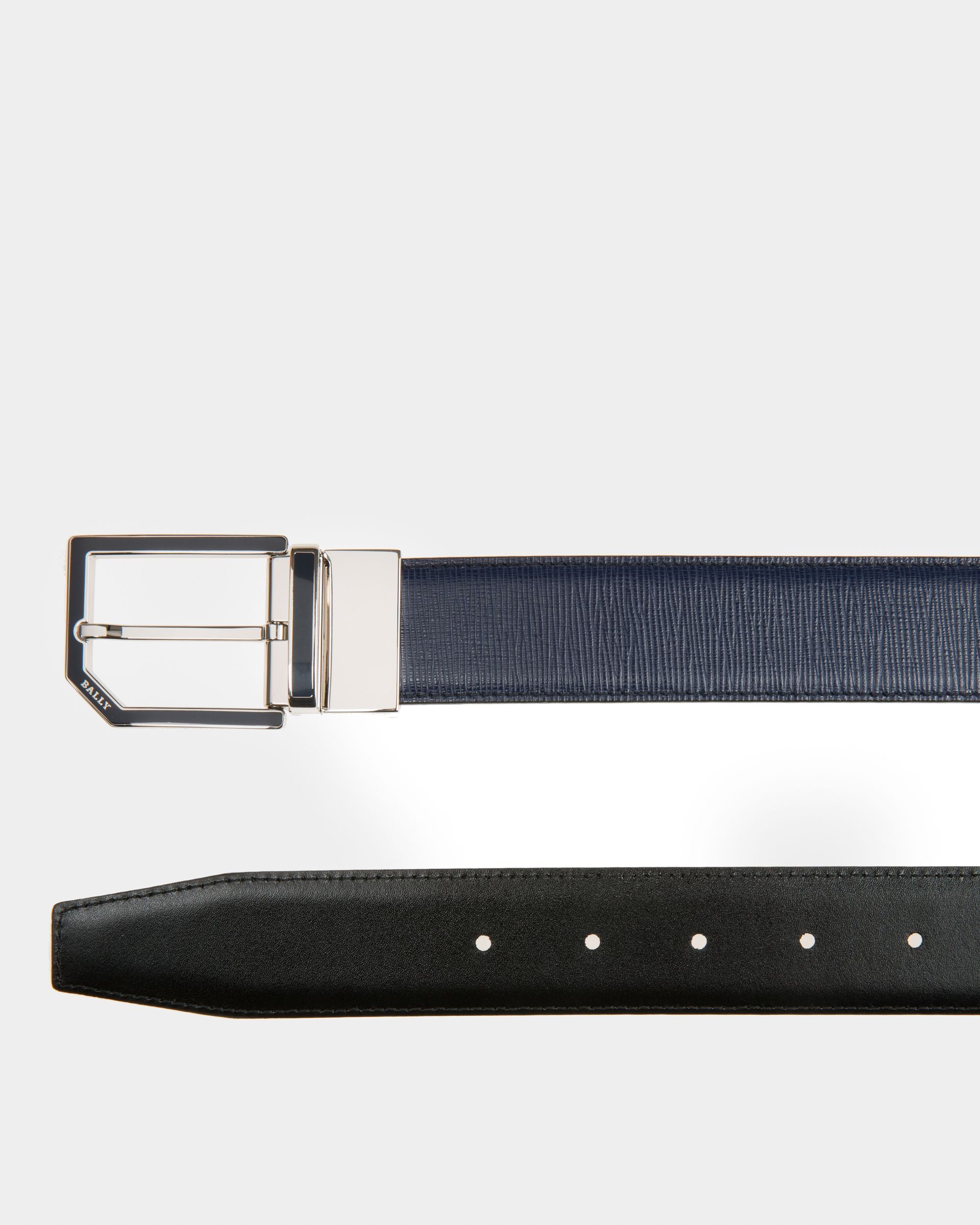 Charlton Cintura Da 35 Mm In Pelle Blu Navy E Nera - Uomo - Bally - 02