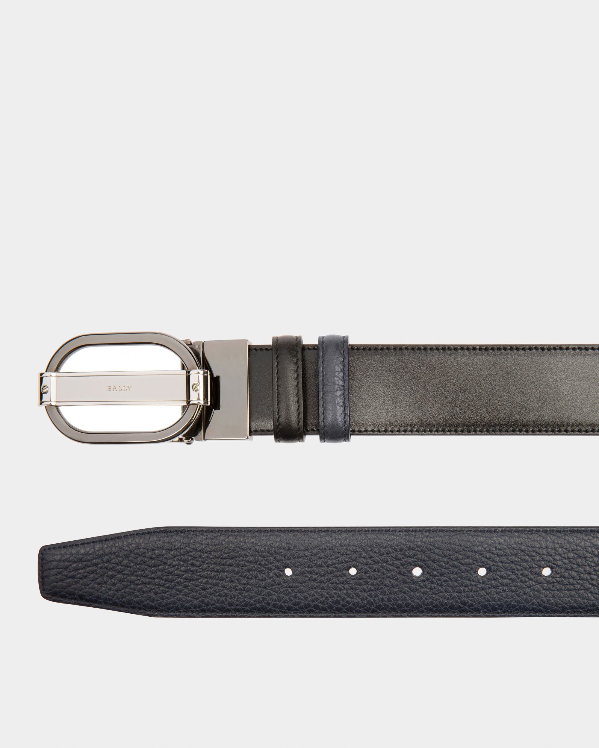 Sil Cintura Da 35 Mm Regolabile E Double Face In Pelle Nera E Navy - Uomo - Bally - 02