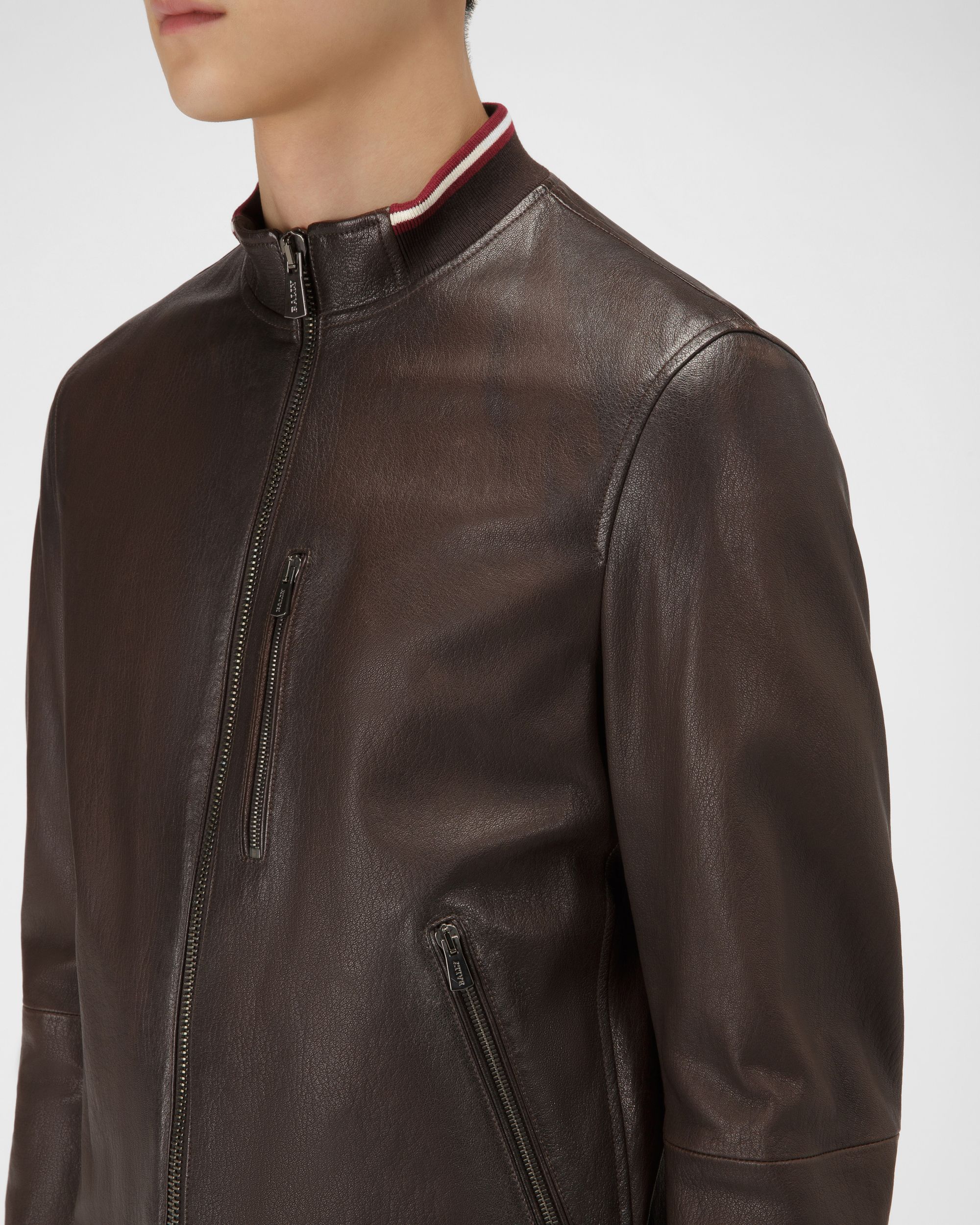 Giacca Con Bally Stripe In Pelle Colore Marrone - Uomo - Bally - 02