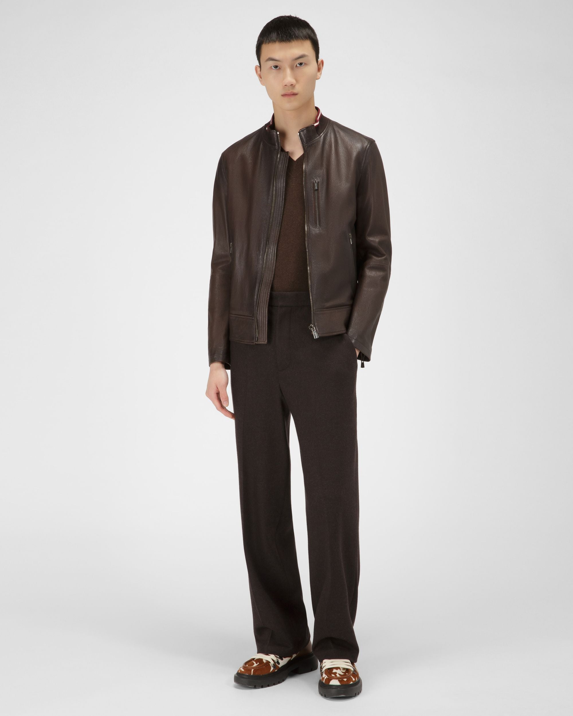 Giacca Con Bally Stripe In Pelle Colore Marrone - Uomo - Bally - 04