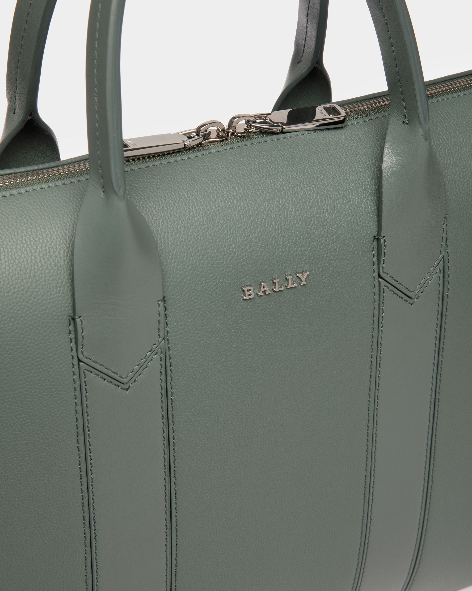 Elter Borsa Business In Pelle Verde Salvia E Grigio Chiaro - Uomo - Bally - 03