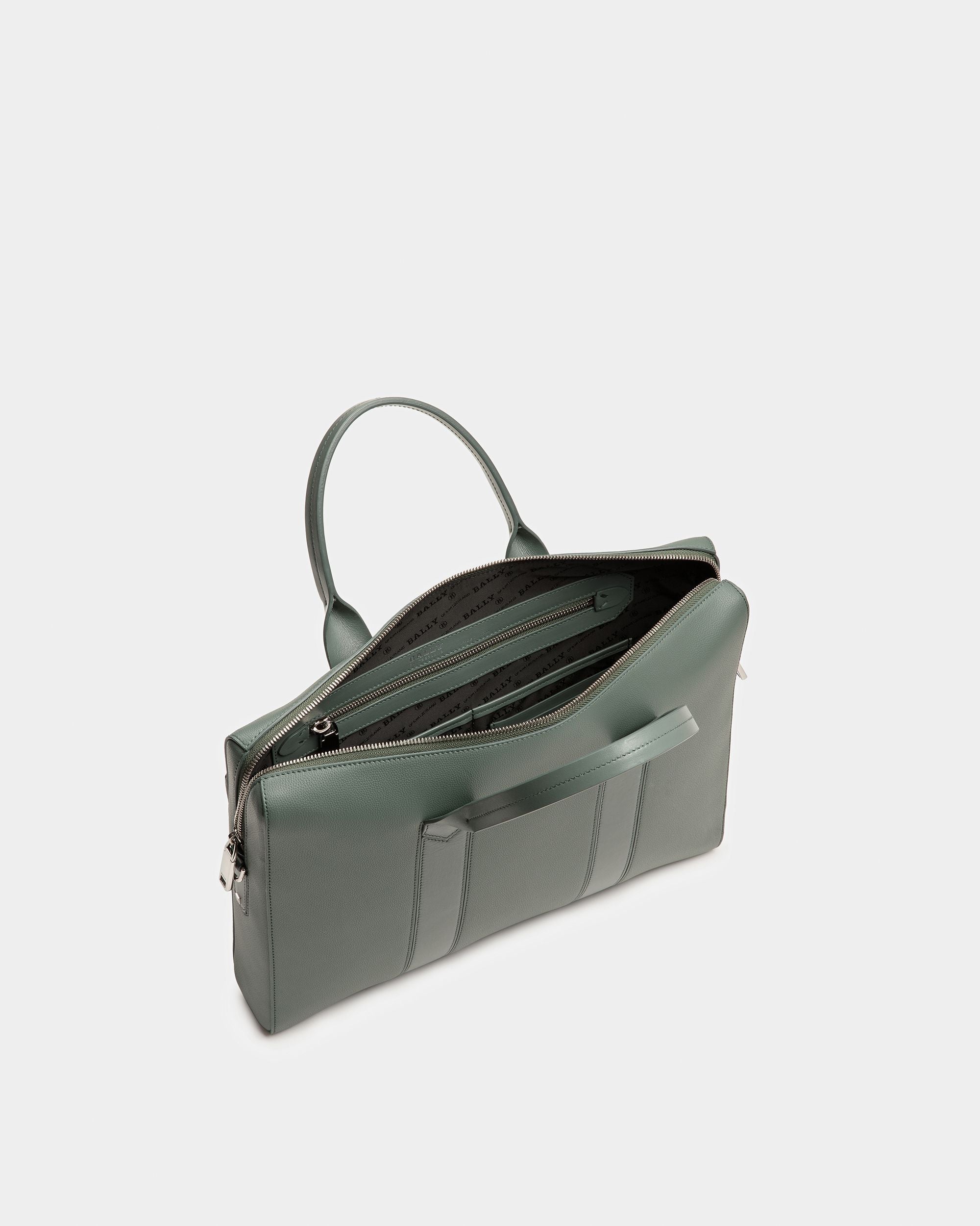 Elter Borsa Business In Pelle Verde Salvia E Grigio Chiaro - Uomo - Bally - 04