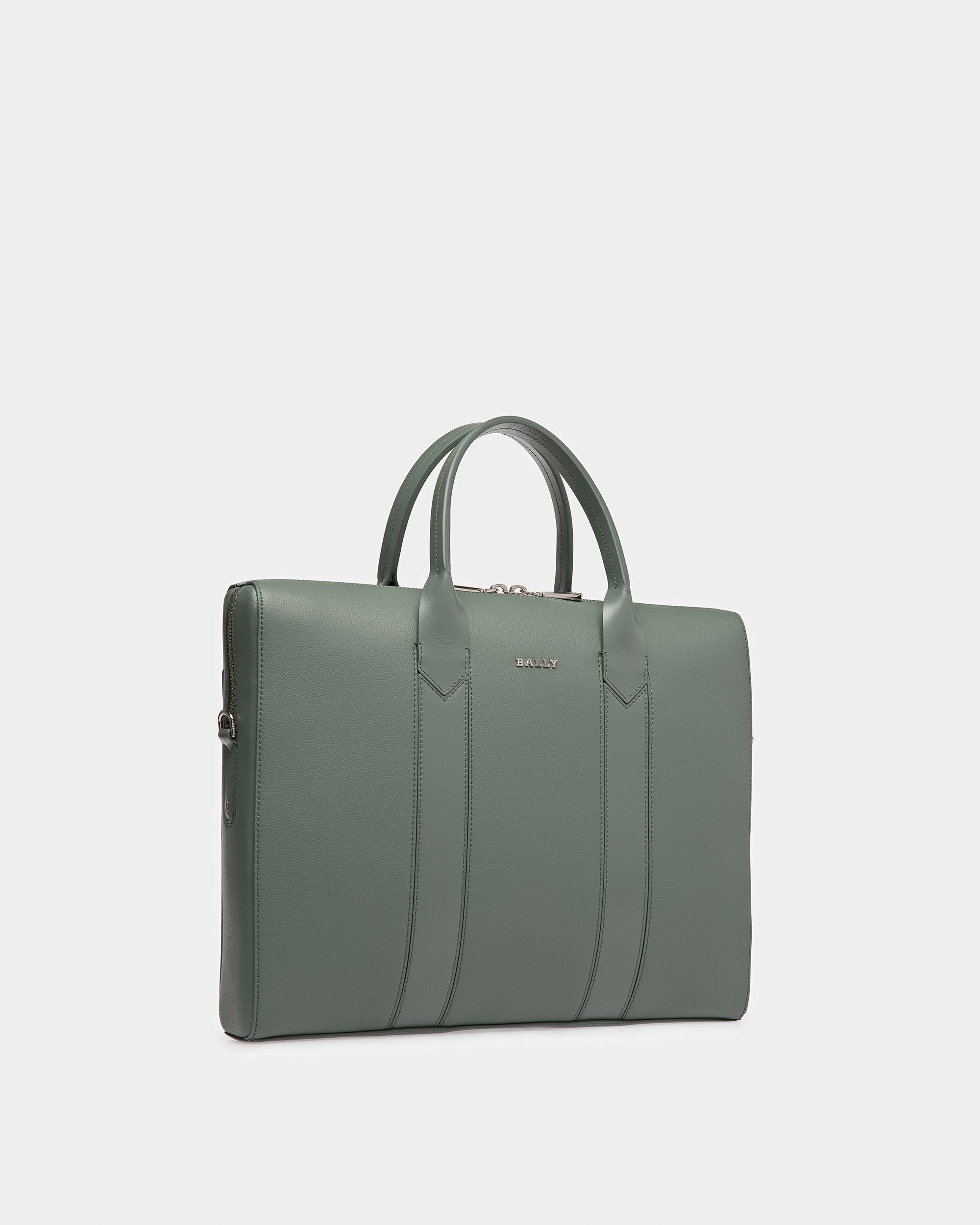 Elter Borsa Business In Pelle Verde Salvia E Grigio Chiaro - Uomo - Bally - 05