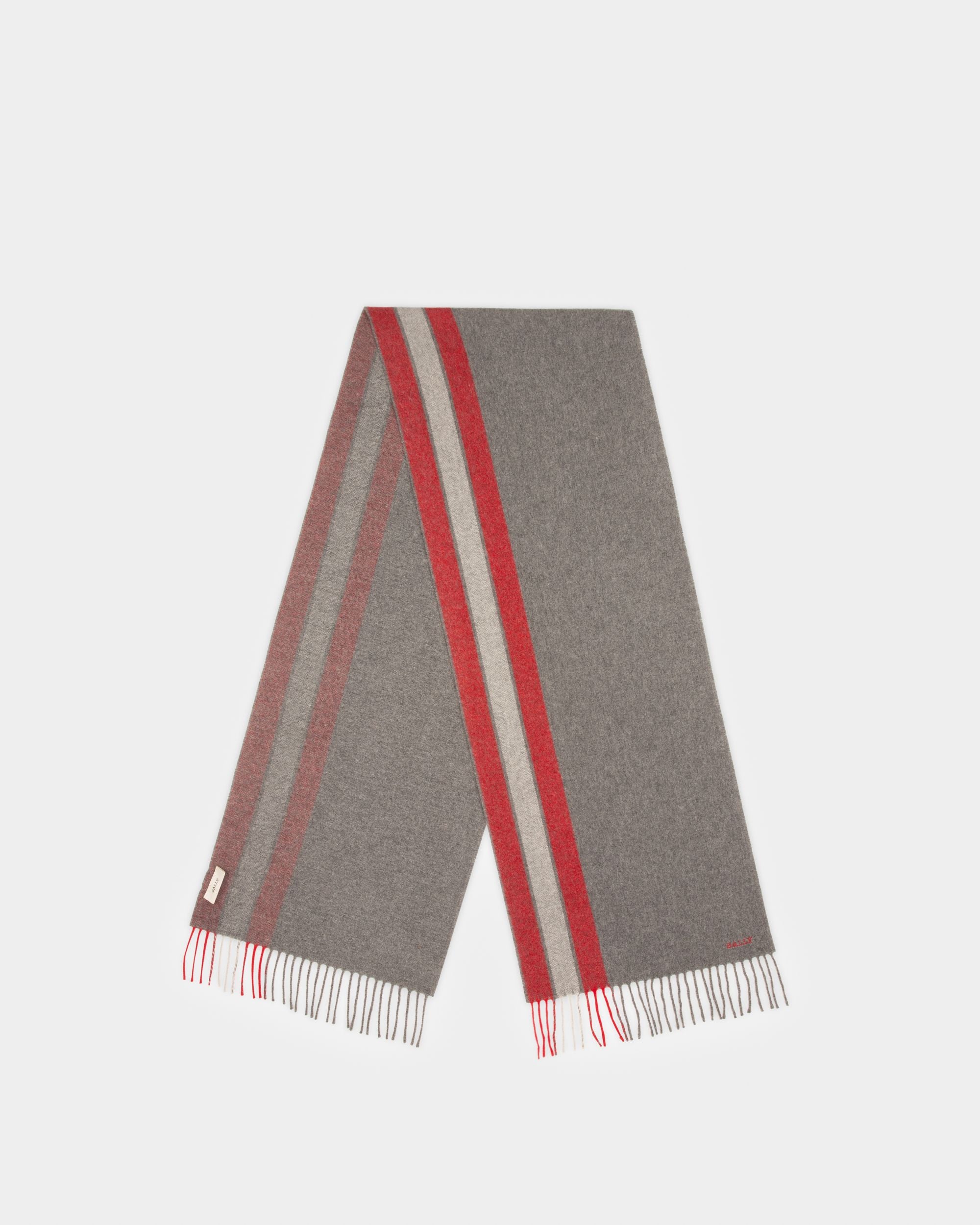 Sciarpa A Righe In Lana Merino E Cachemire Grigio - Uomo - Bally - 01