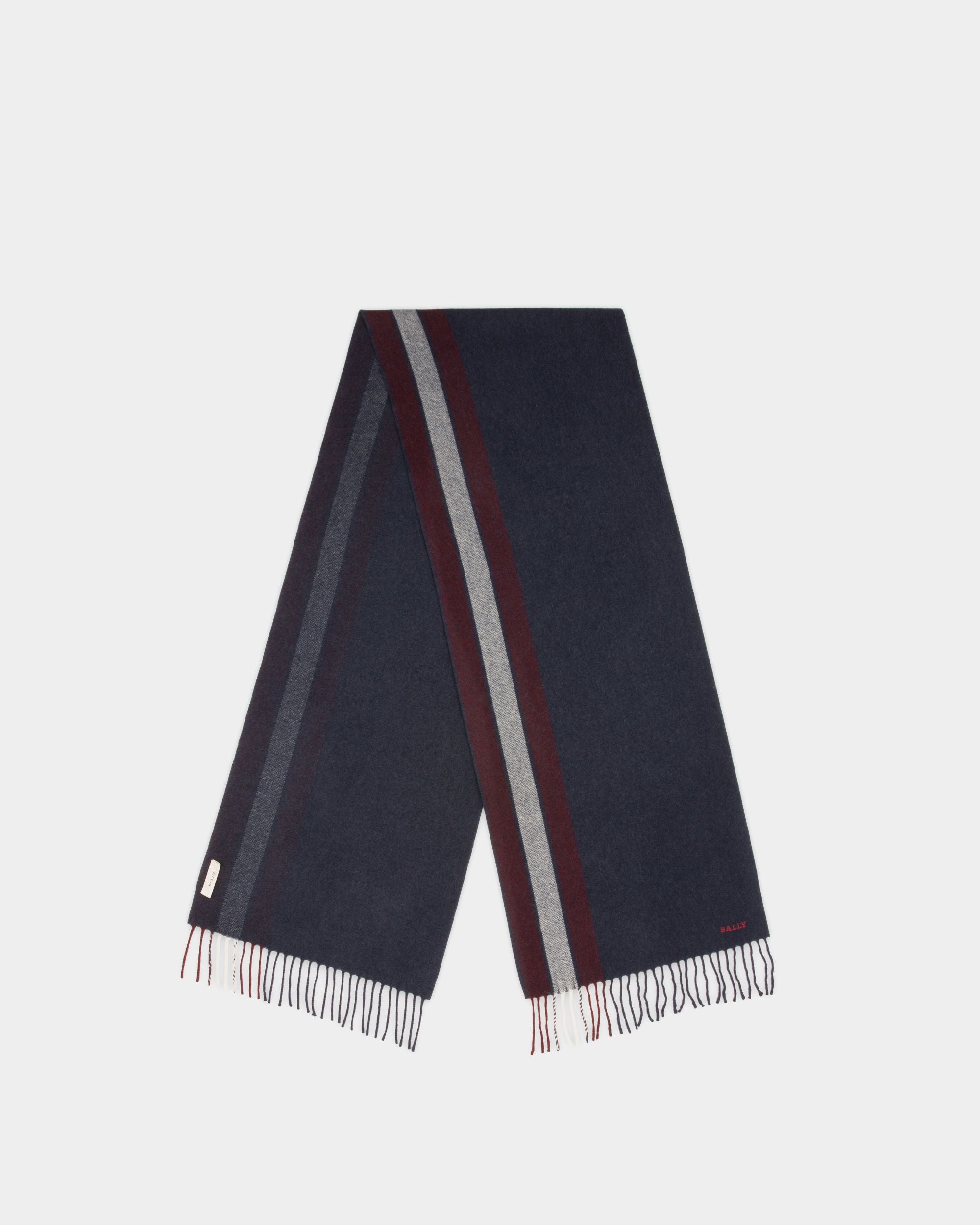 Sciarpa A Righe In Lana Merino E Cachemire Blu Navy - Uomo - Bally - 01