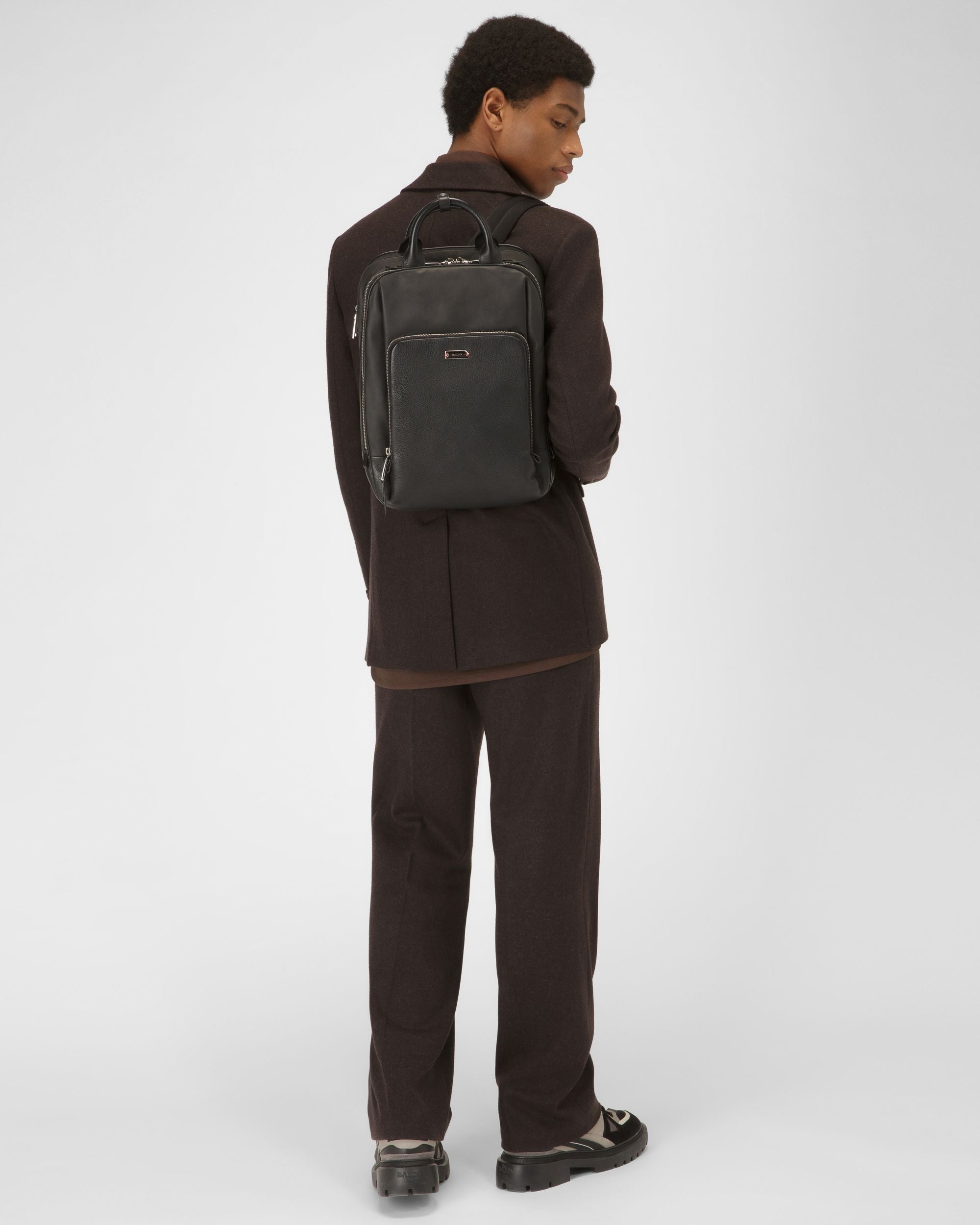 Veltio Zaino Nero In Tela E Pelle Con Coating - Uomo - Bally - 01