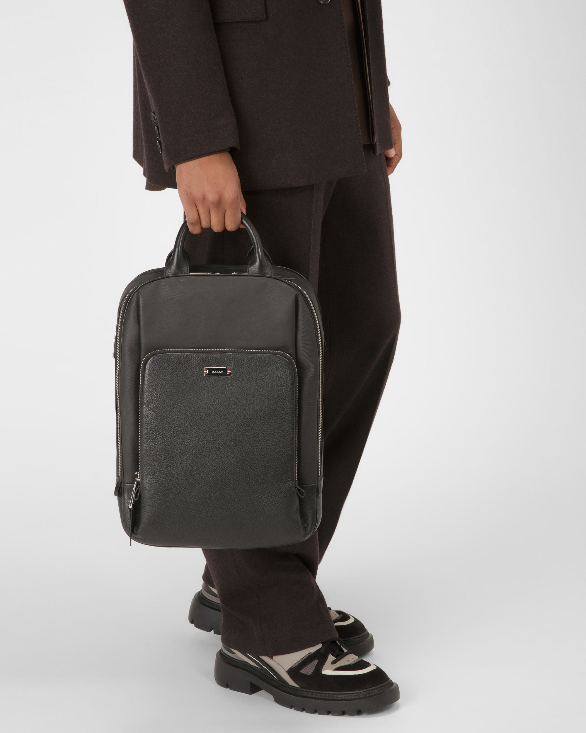 Veltio Zaino Nero In Tela E Pelle Con Coating - Uomo - Bally - 02