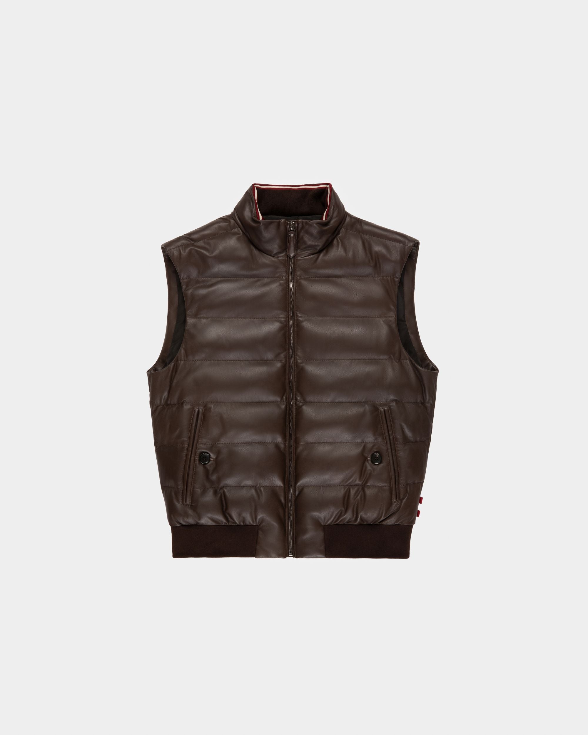 Gilet Imbottito In Pelle Marrone Scuro - Uomo - Bally - 01