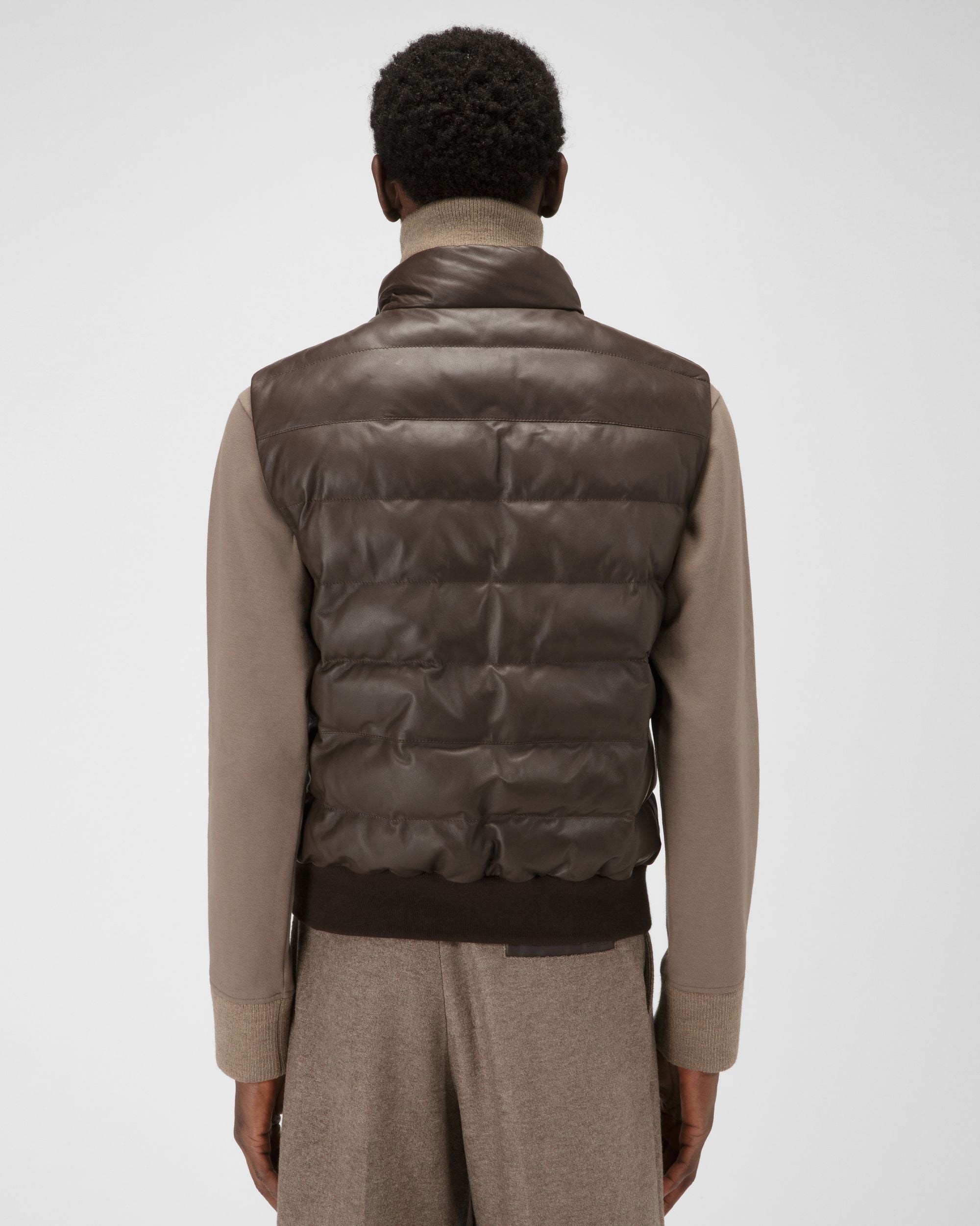 Gilet Imbottito In Pelle Marrone Scuro - Uomo - Bally - 04