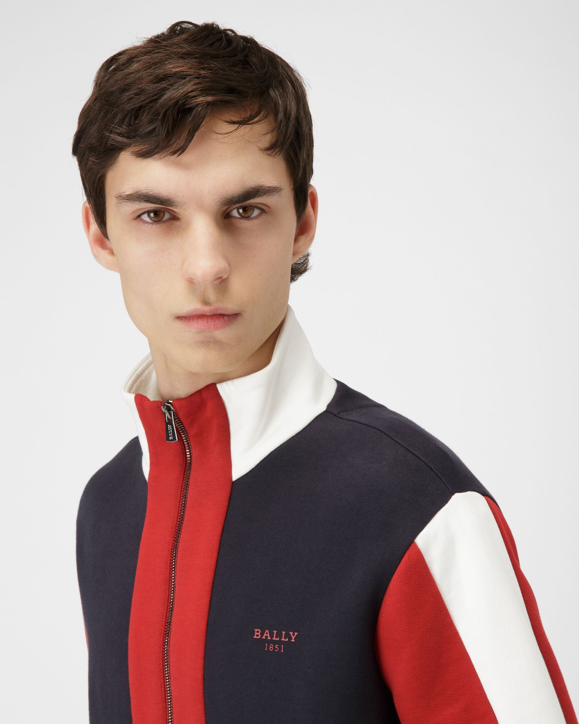 Felpa Con Zip In Cotone Colore Blu Navy E Rosso Bally - Uomo - Bally - 04