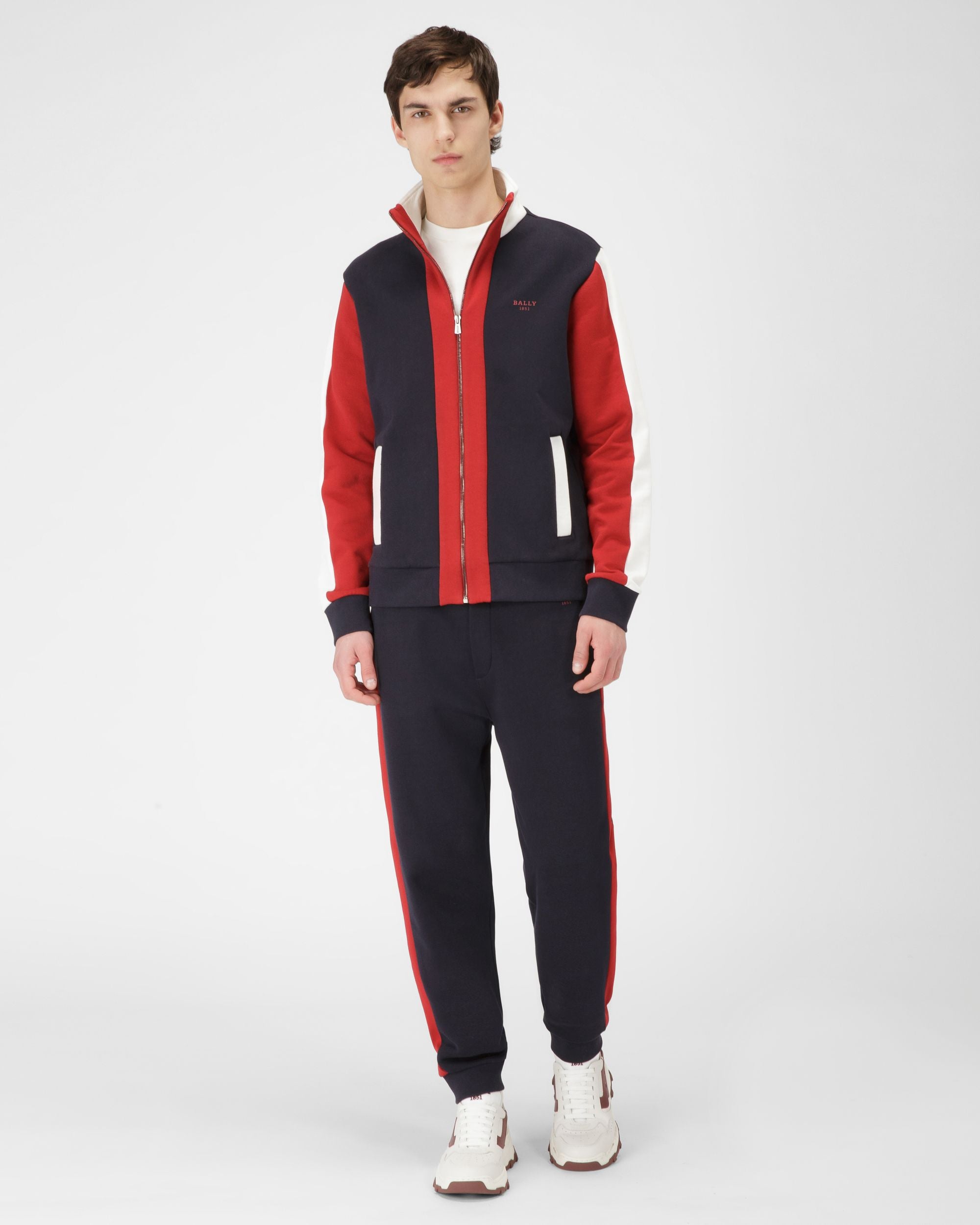 Pantaloni Tuta In Cotone Tecnico Colore Blu Scuro E Rosso Bally - Uomo - Bally - 02