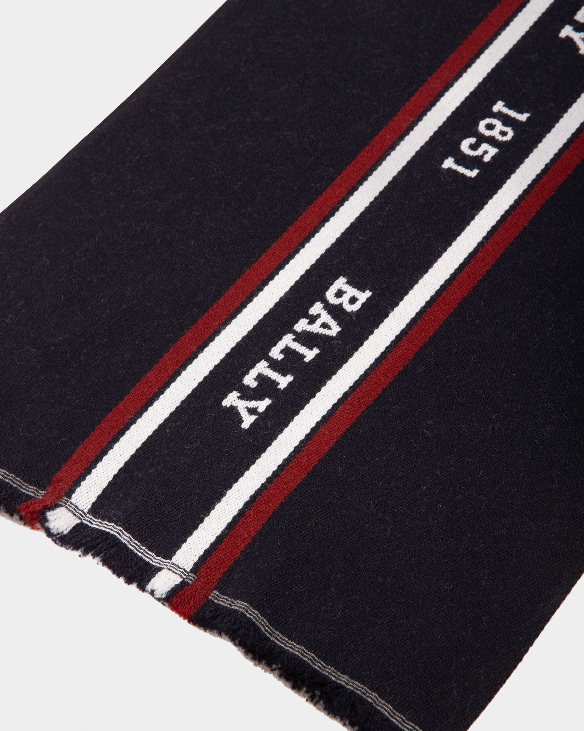 Sciarpa A Righe Con Logo In Lana Blu Marino - Uomo - Bally - 02